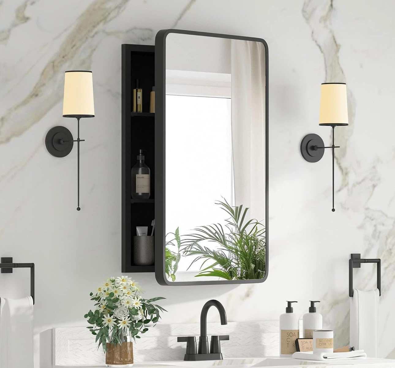 Black Bathroom Medicine Cabinet with Mirror