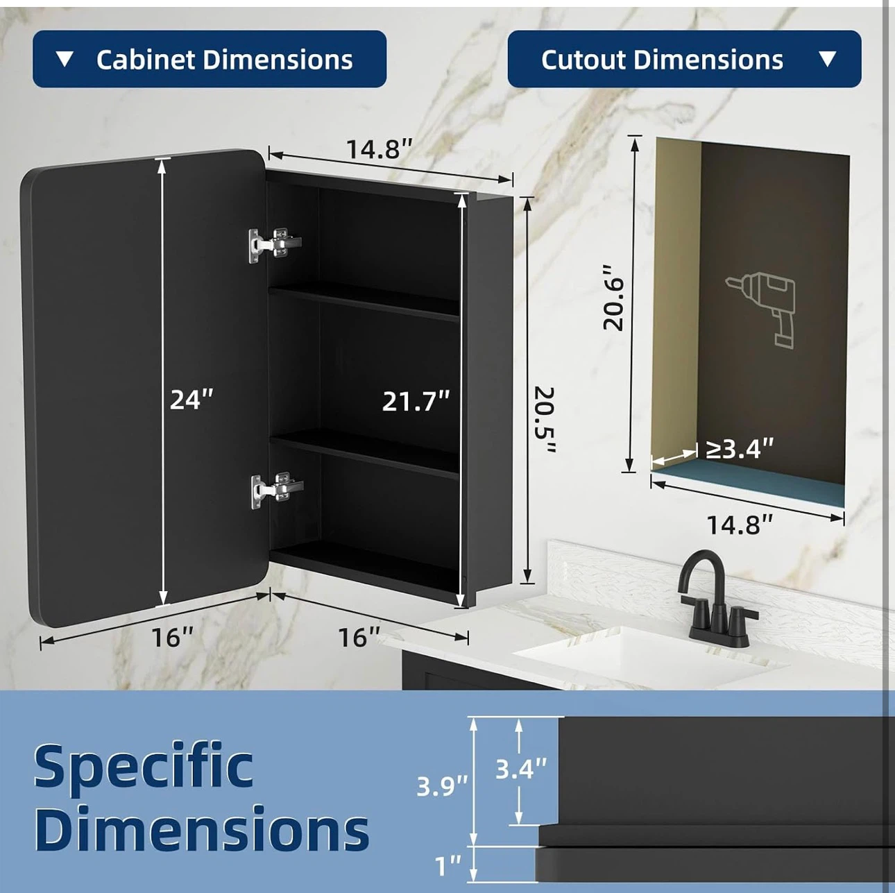 Black Bathroom Medicine Cabinet with Mirror - photo 2