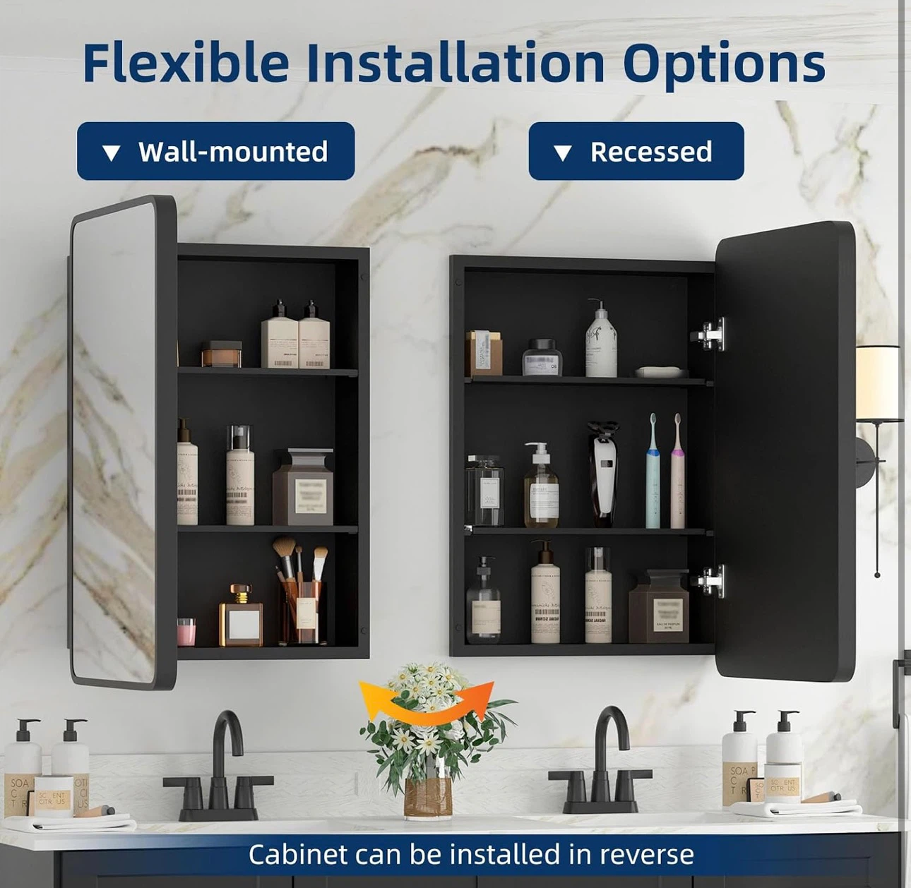 Black Bathroom Medicine Cabinet with Mirror - photo 4