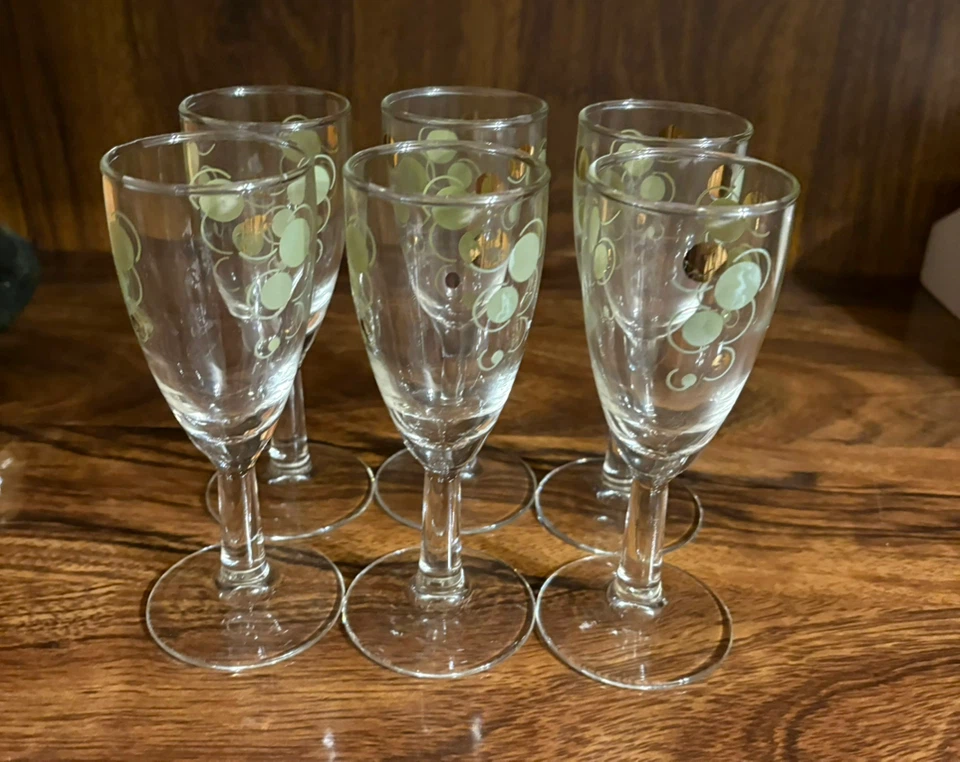 Set of 6 Vintage Patterned Cordial Glasses