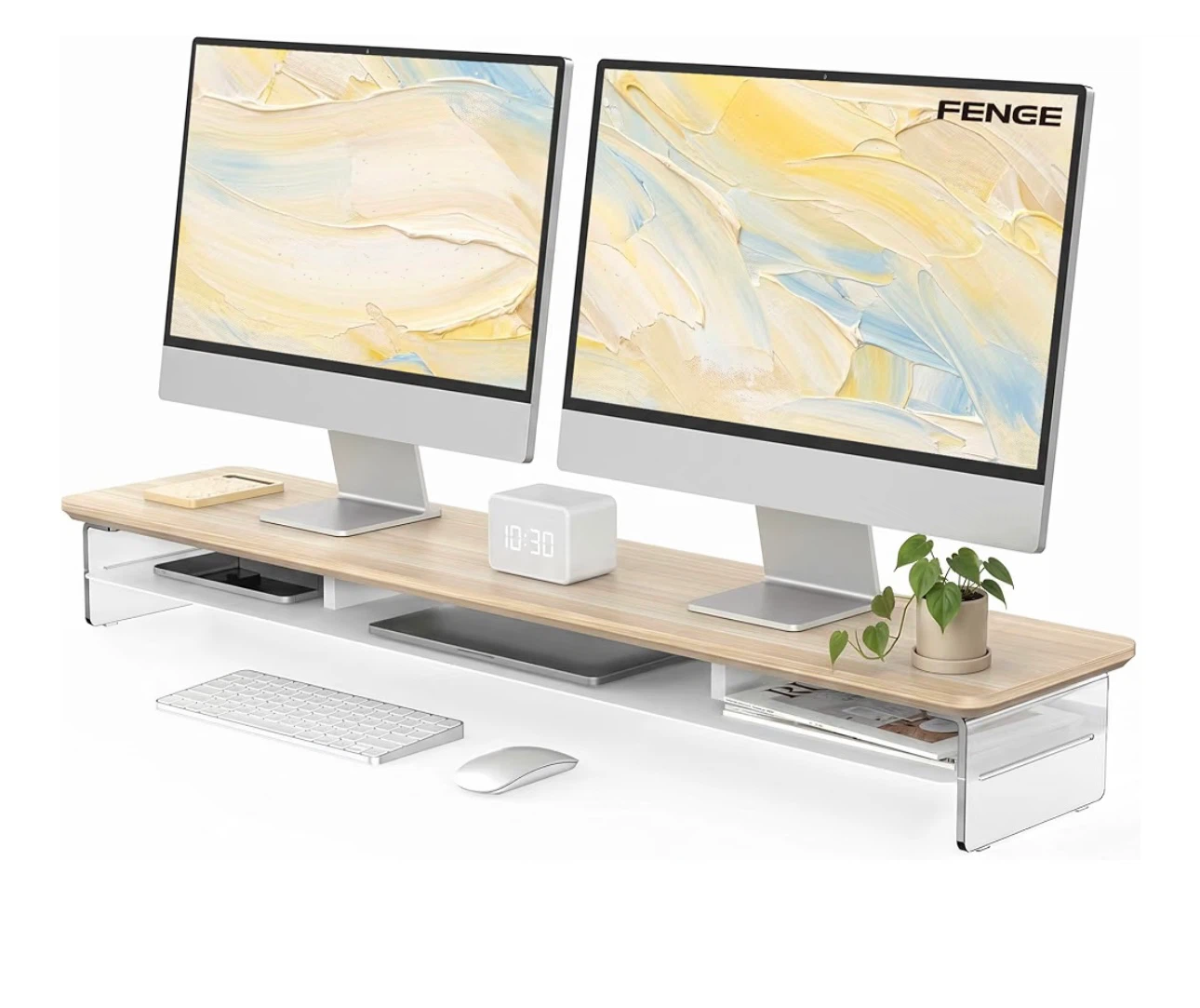 FENGE Ergonomic Monitor Stand with 2-Tier Storage