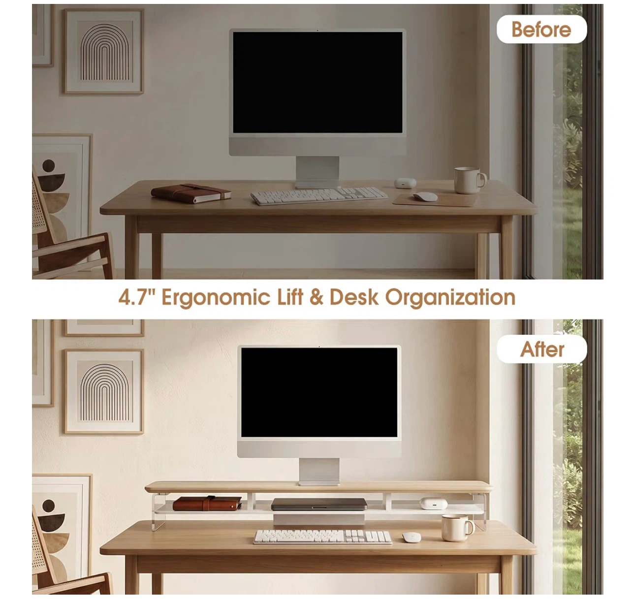 FENGE Ergonomic Monitor Stand with 2-Tier Storage - photo 2
