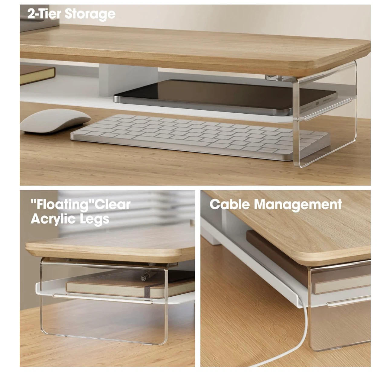 FENGE Ergonomic Monitor Stand with 2-Tier Storage - photo 4