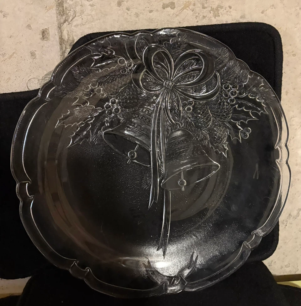 Clear Glass Holiday Platter with Bell Design - photo 2