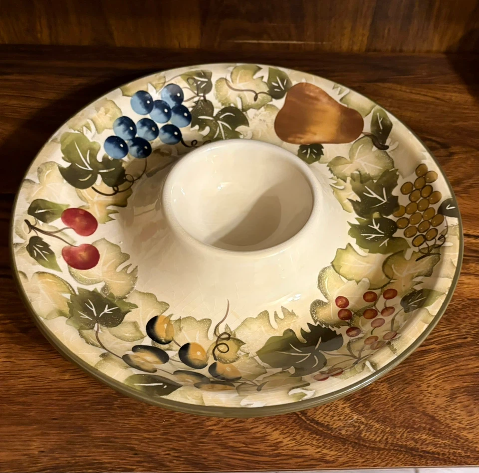 Aston Hand-Painted Fruit Pattern Chip and Dip Server