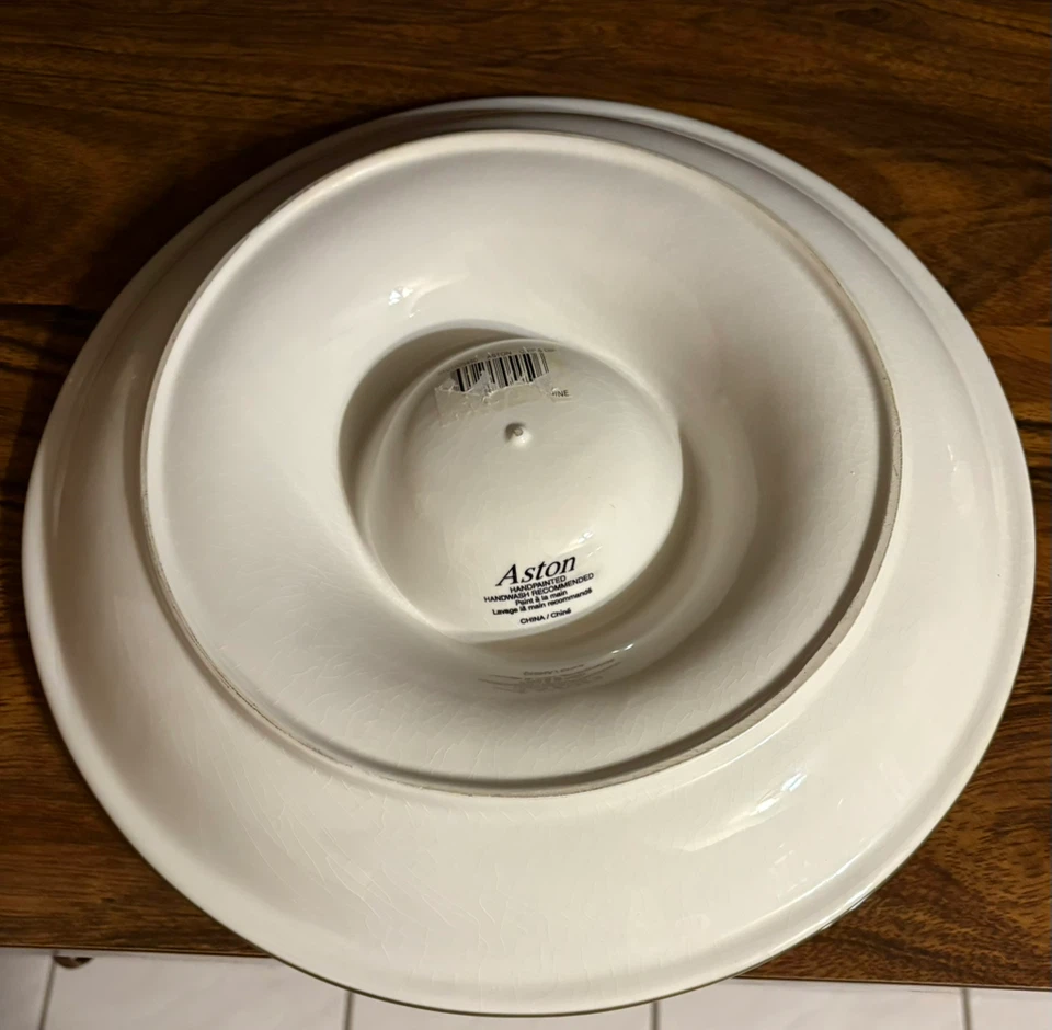 Aston Hand-Painted Fruit Pattern Chip and Dip Server - photo 3