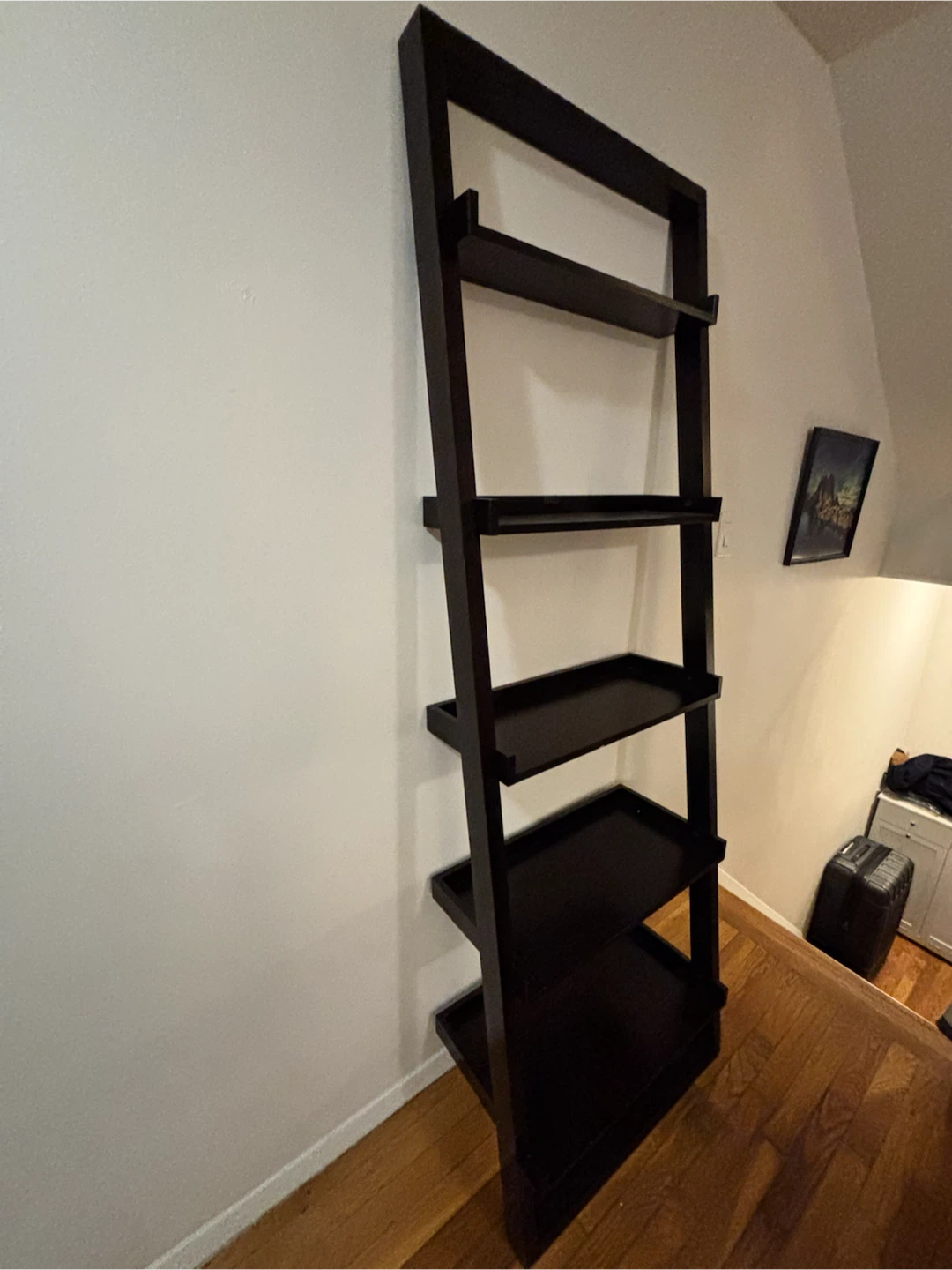 Dark Brown Wooden Ladder Bookshelf