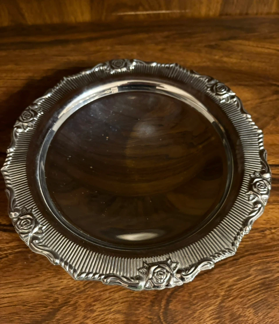 Vintage Rose Pattern Silver-Plated Tray