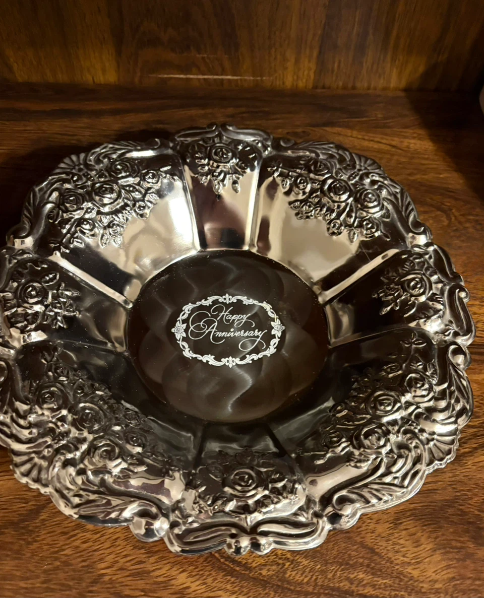 Happy Anniversary Silver-Tone Decorative Bowl