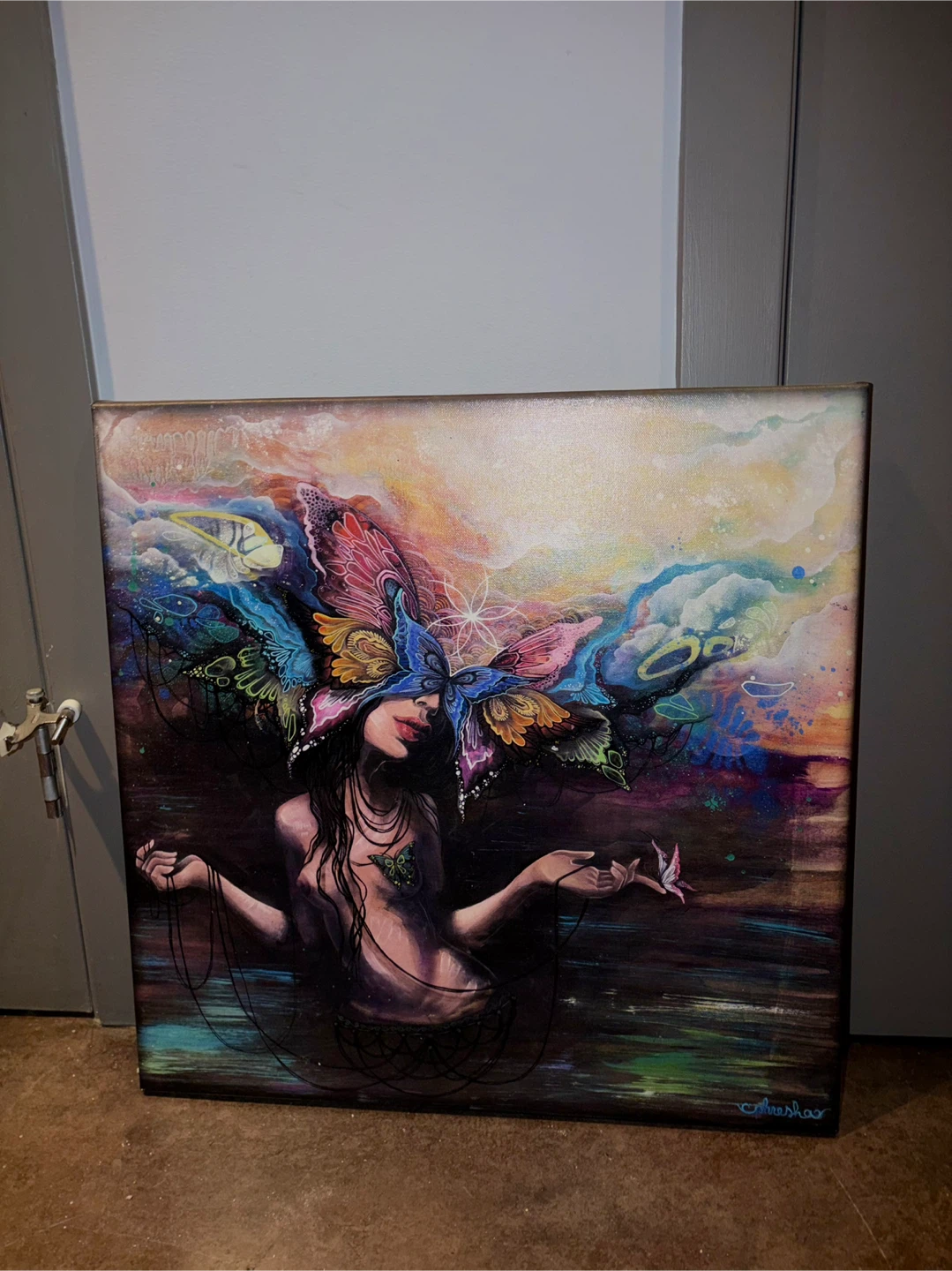 Original Shreshar Butterfly Mask Canvas Painting
