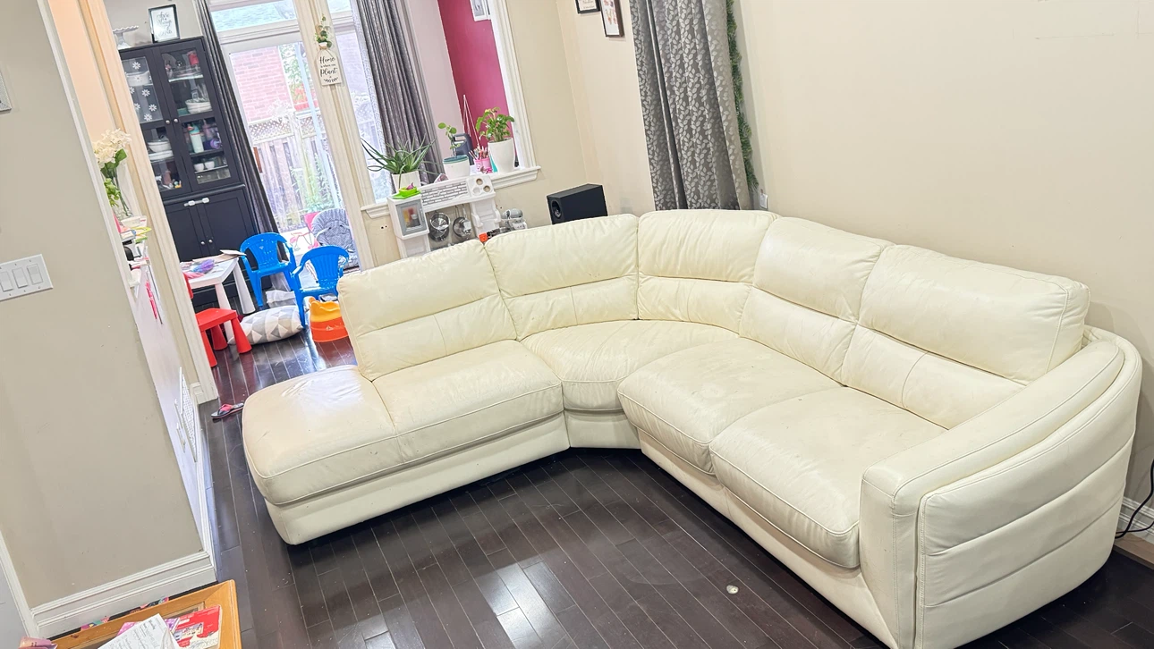 White Leather Sectional Sofa - photo 3