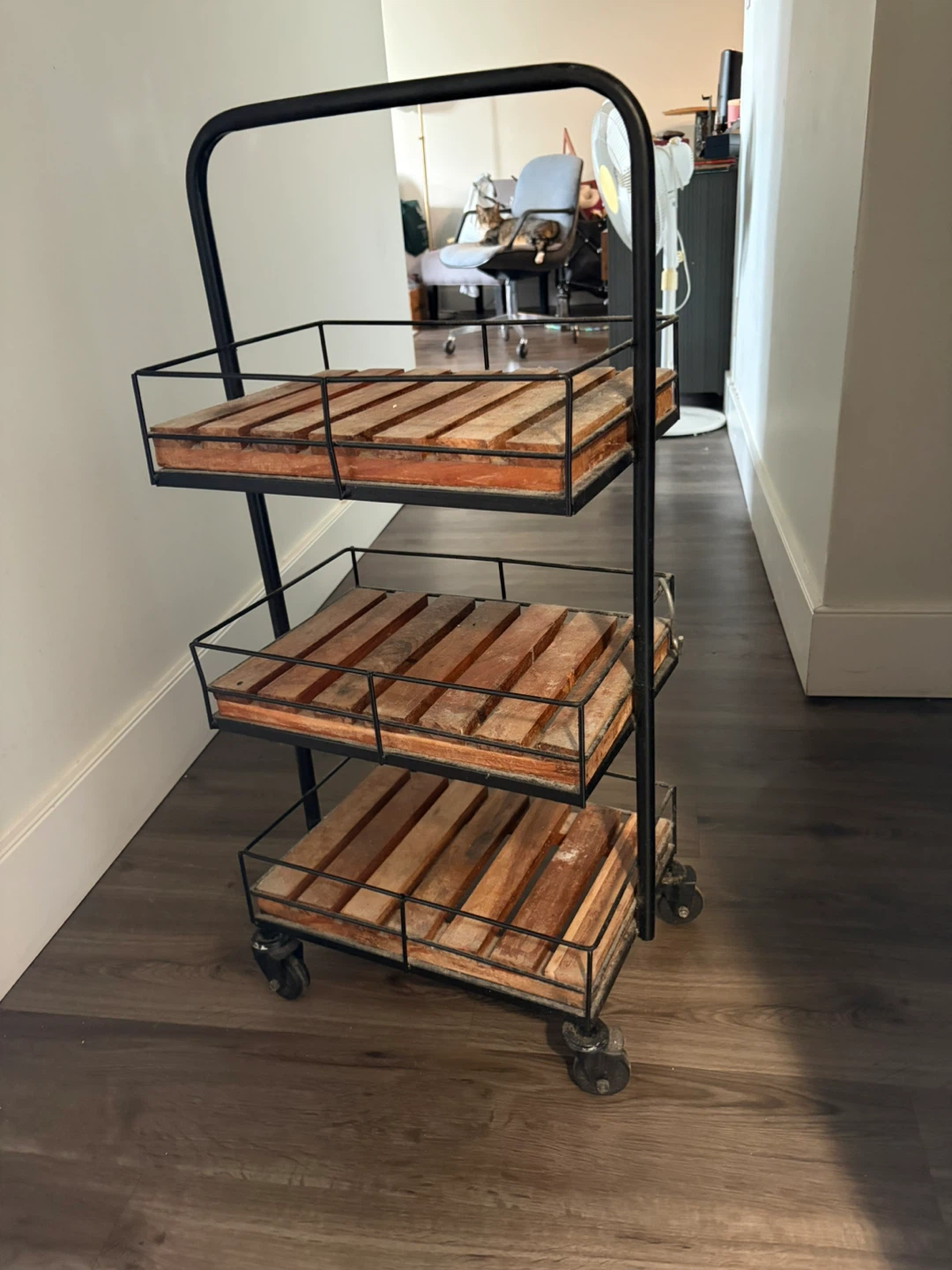 3-Tier Metal and Wood Rolling Storage Cart