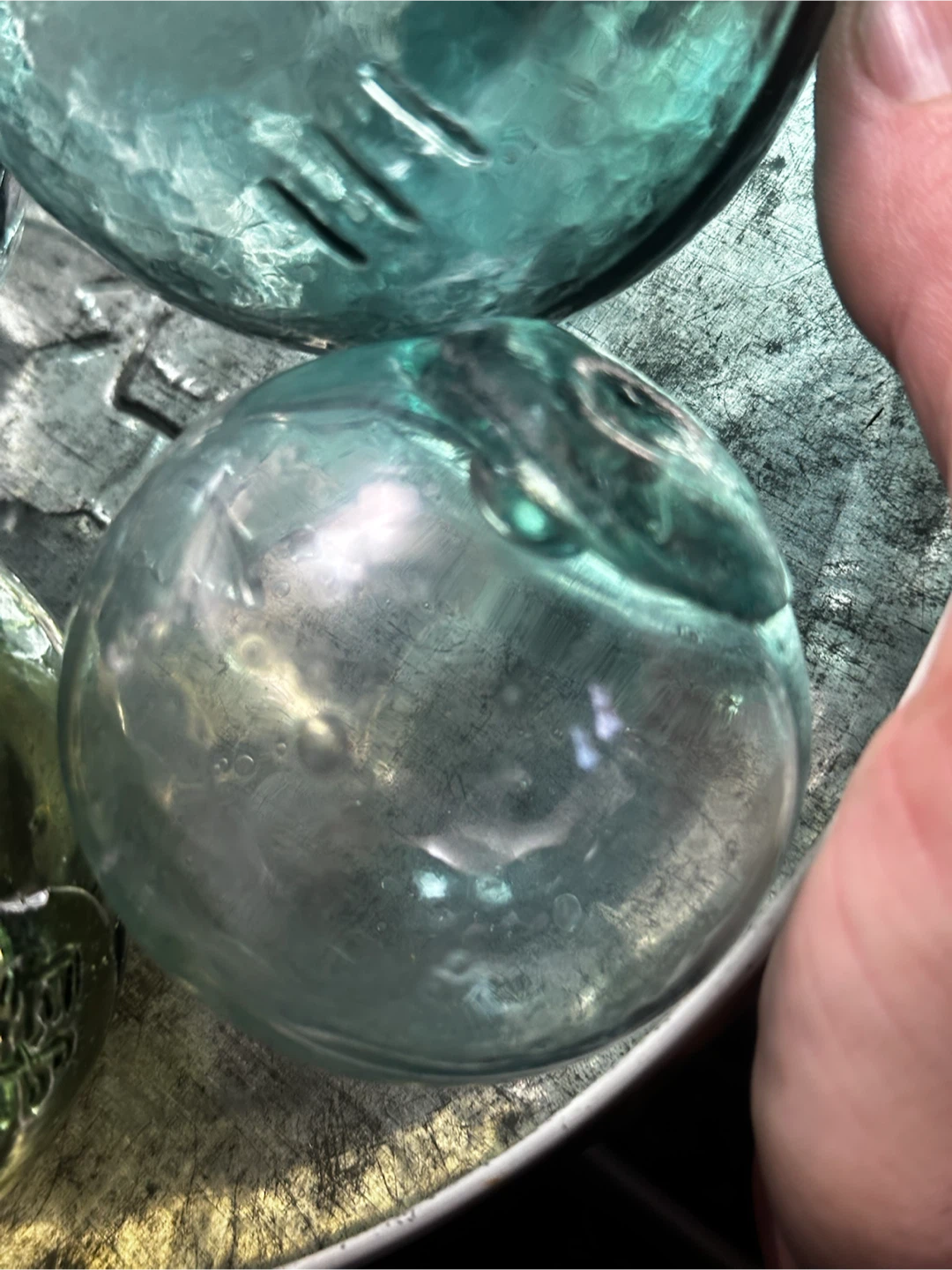 4 VTG Japanese Glass Fishing Floats Signed Kanji Water Float - photo 4