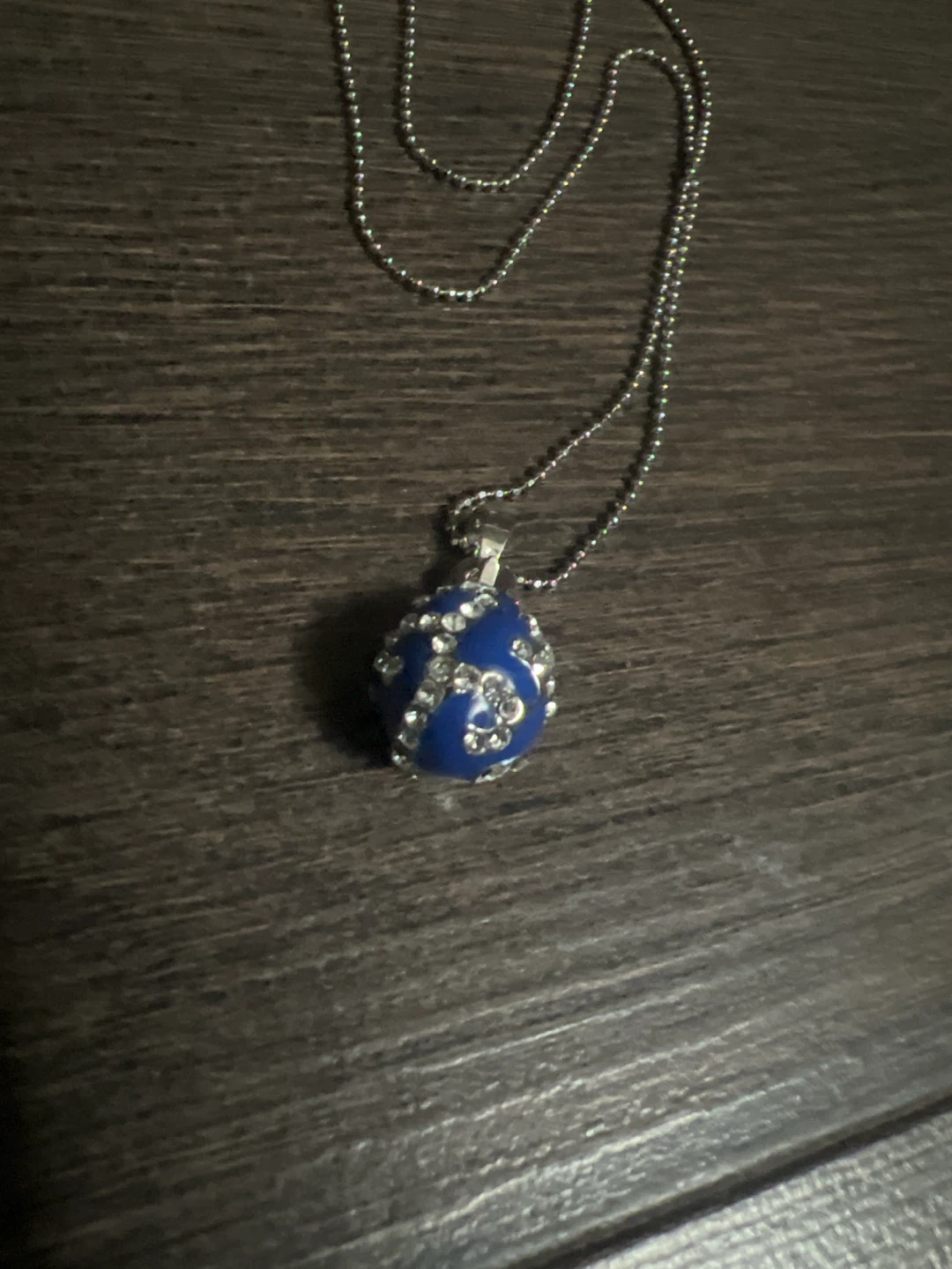 Blue and Rhinestone Pendant Necklace