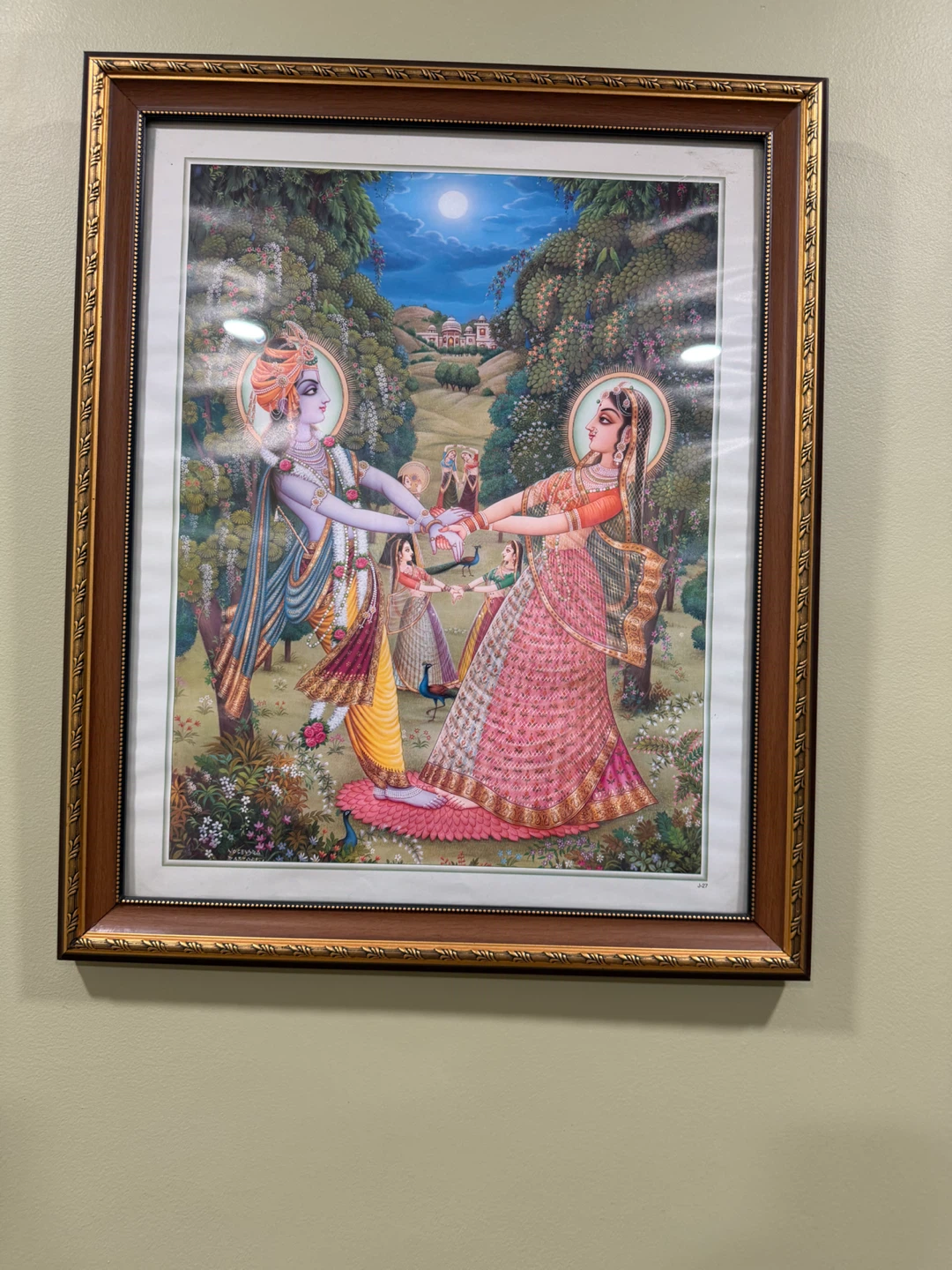 Framed Hindu Art Print of Krishna and Radha