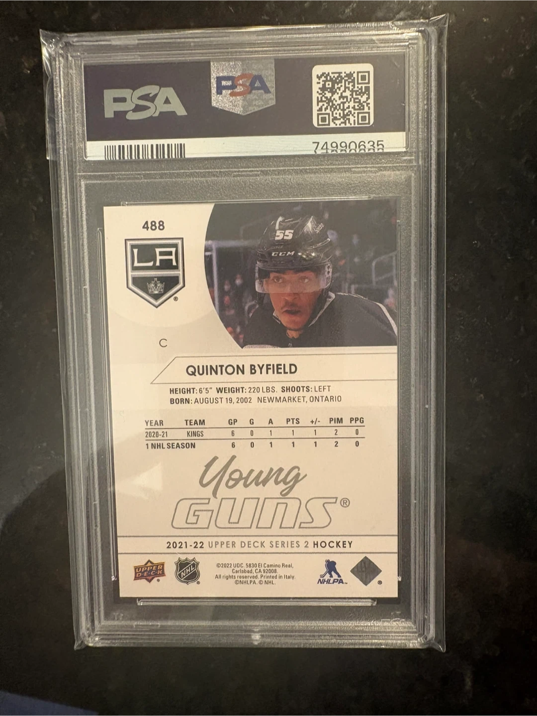 PSA 10 Quinton Byfield 2021 Upper Deck Young Guns #488 - photo 2