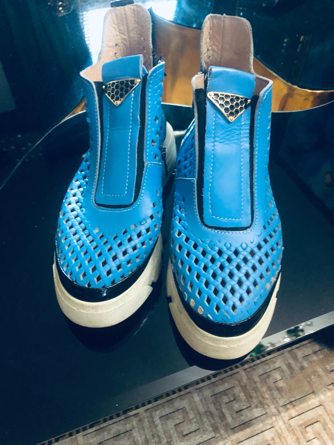 Blue Leather Cut-Out High Top Sneakers 8