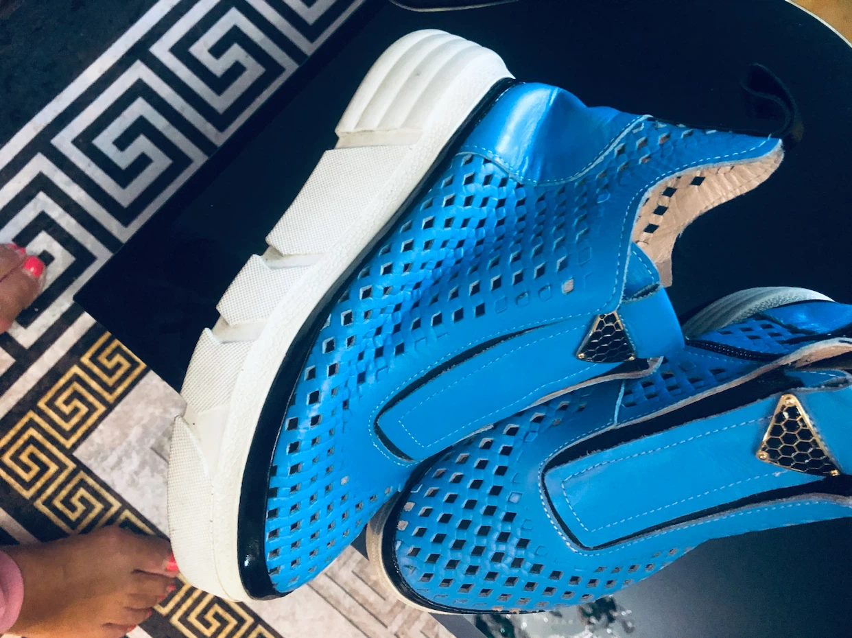 Blue Leather Cut-Out High Top Sneakers 8 - photo 3