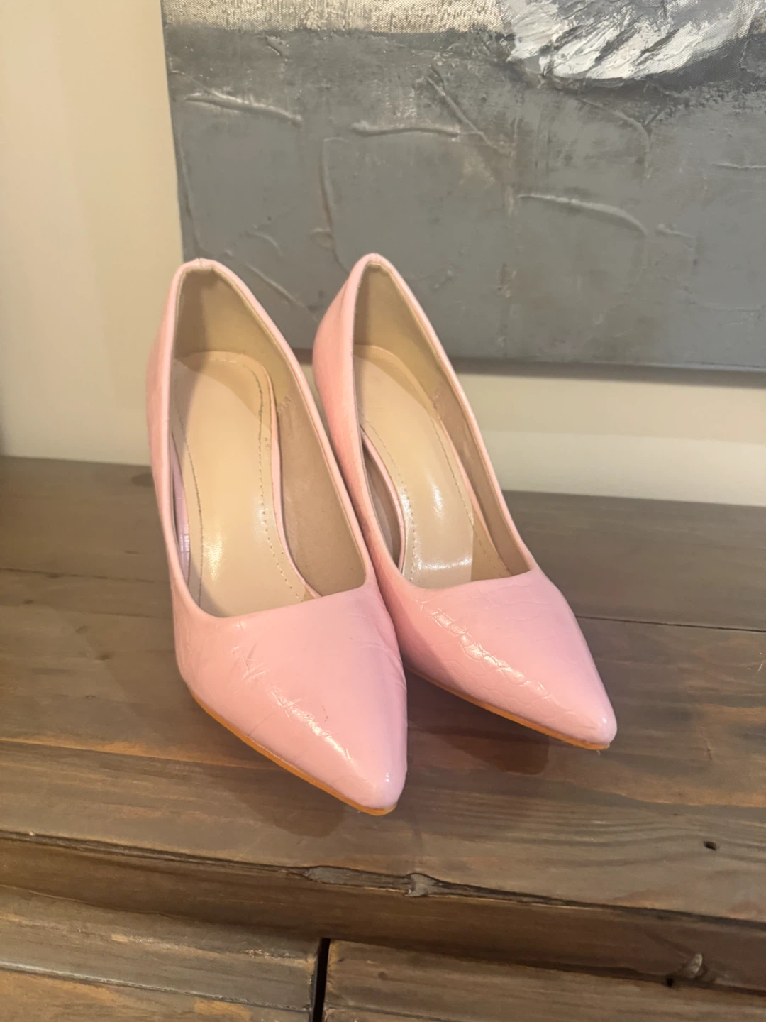 Pink block heel pumps