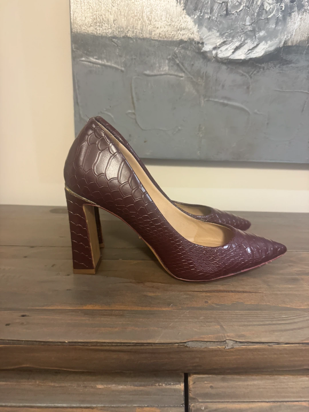 ALDO Burgundy Crocodile Embossed Block Heel Pumps - photo 2