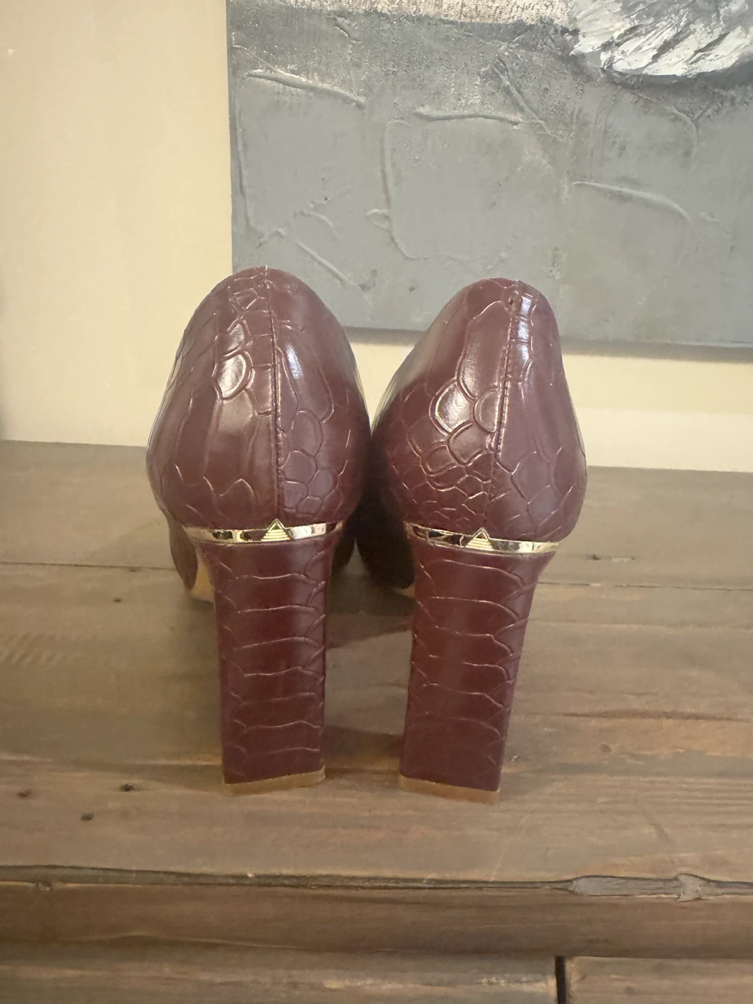 ALDO Burgundy Crocodile Embossed Block Heel Pumps - photo 3