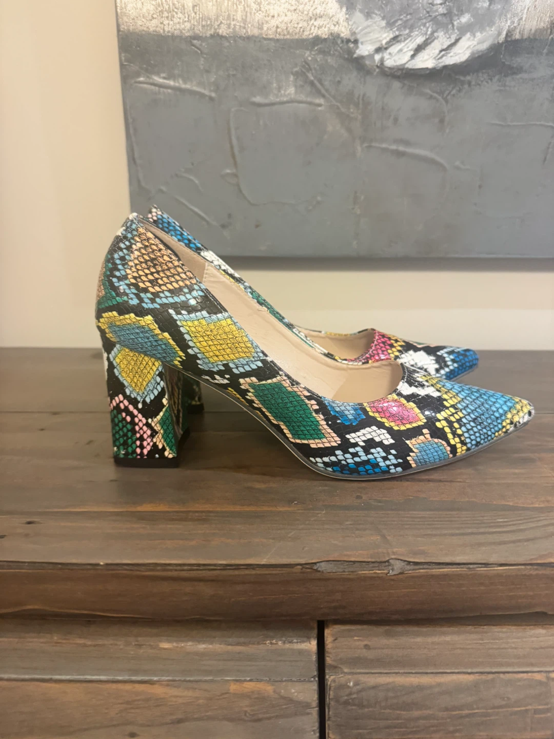 Multicoloured Snakeskin Pattern Block Heel Pumps - photo 2