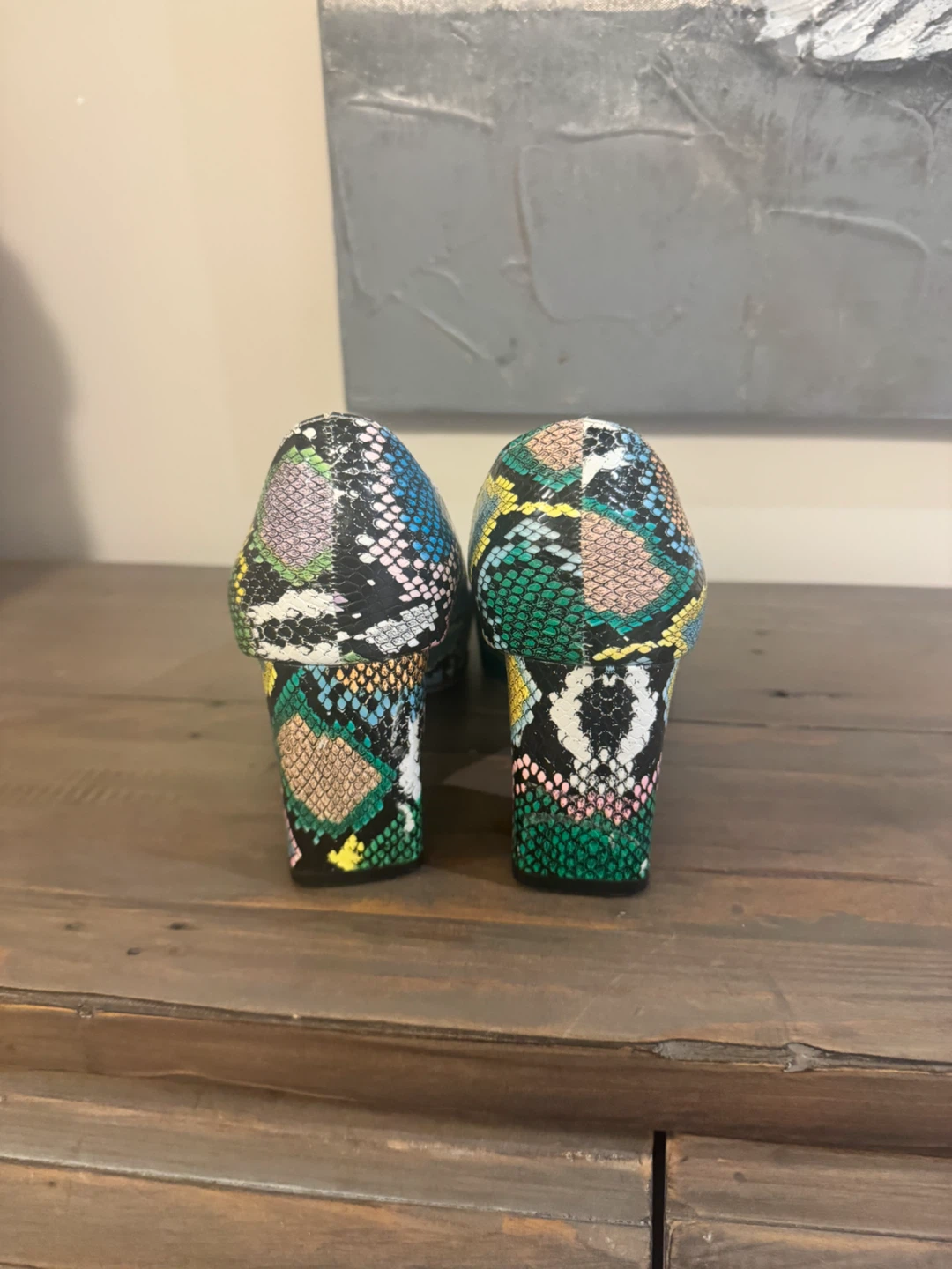 Multicoloured Snakeskin Pattern Block Heel Pumps - photo 3