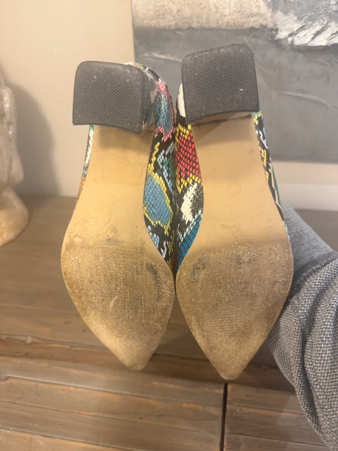 Multicoloured Snakeskin Pattern Block Heel Pumps - photo 4