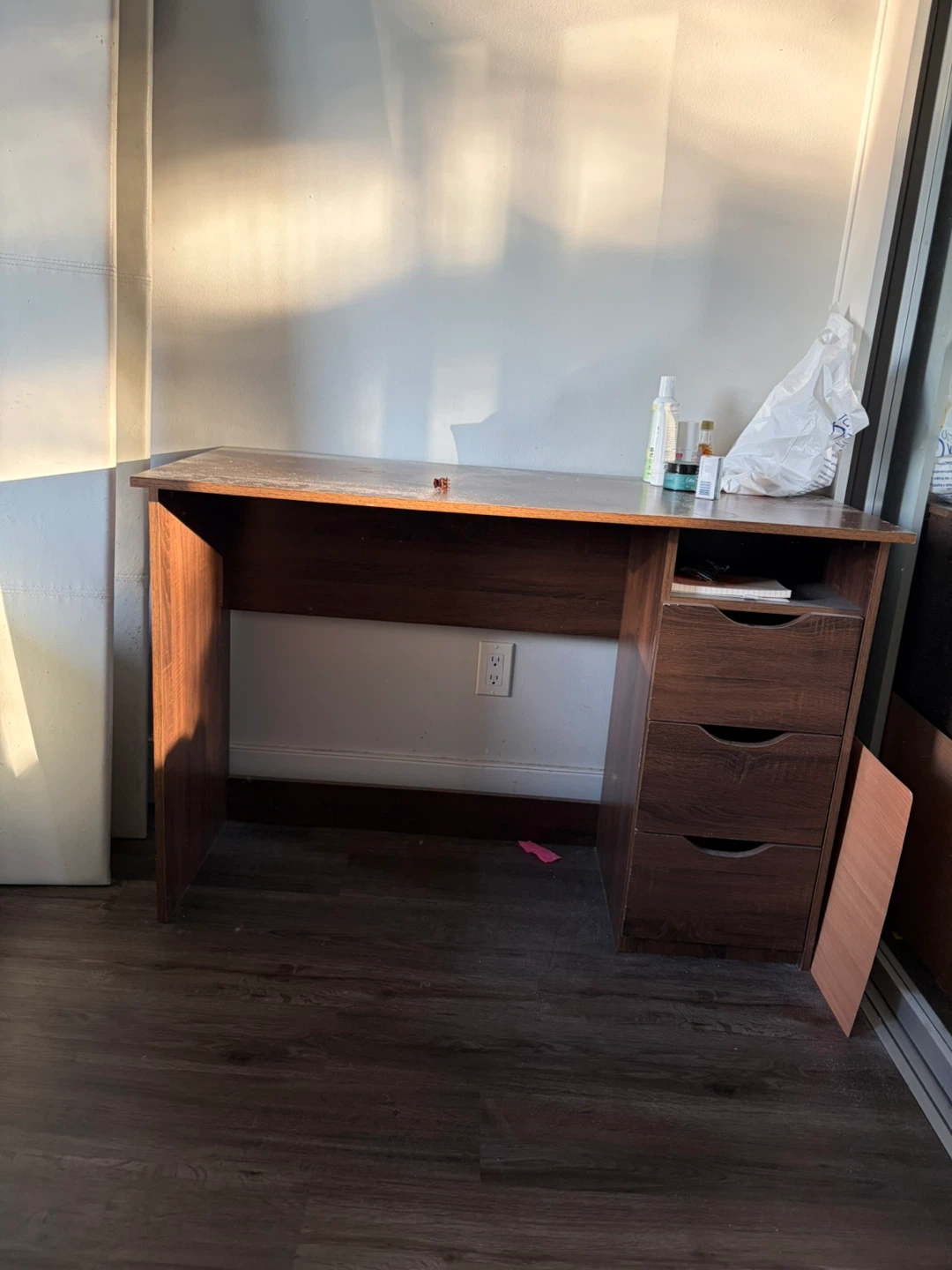Dark Wood Writing Desk with Three Drawers