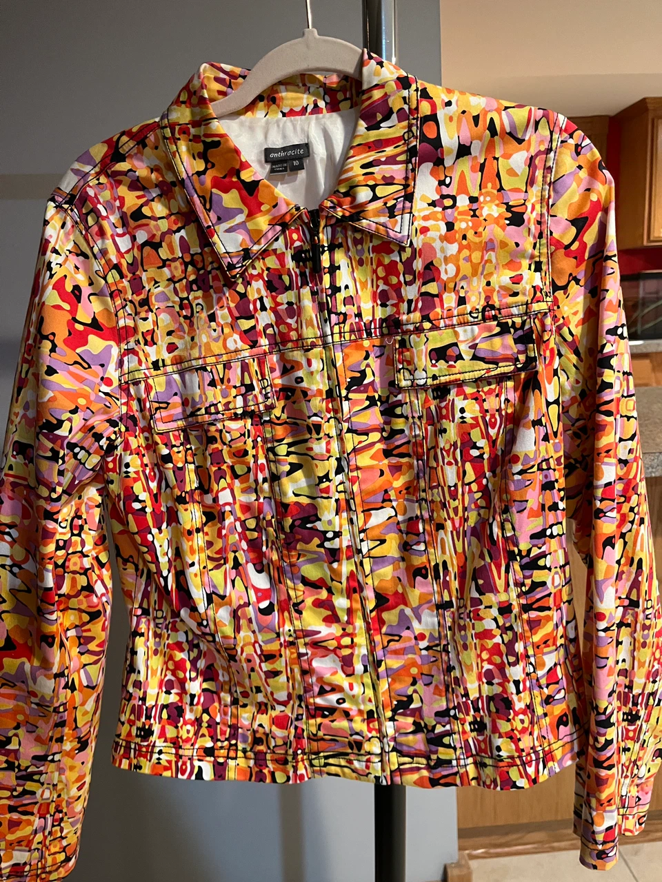 Anthracite Abstract Print Zip-Up Jacket