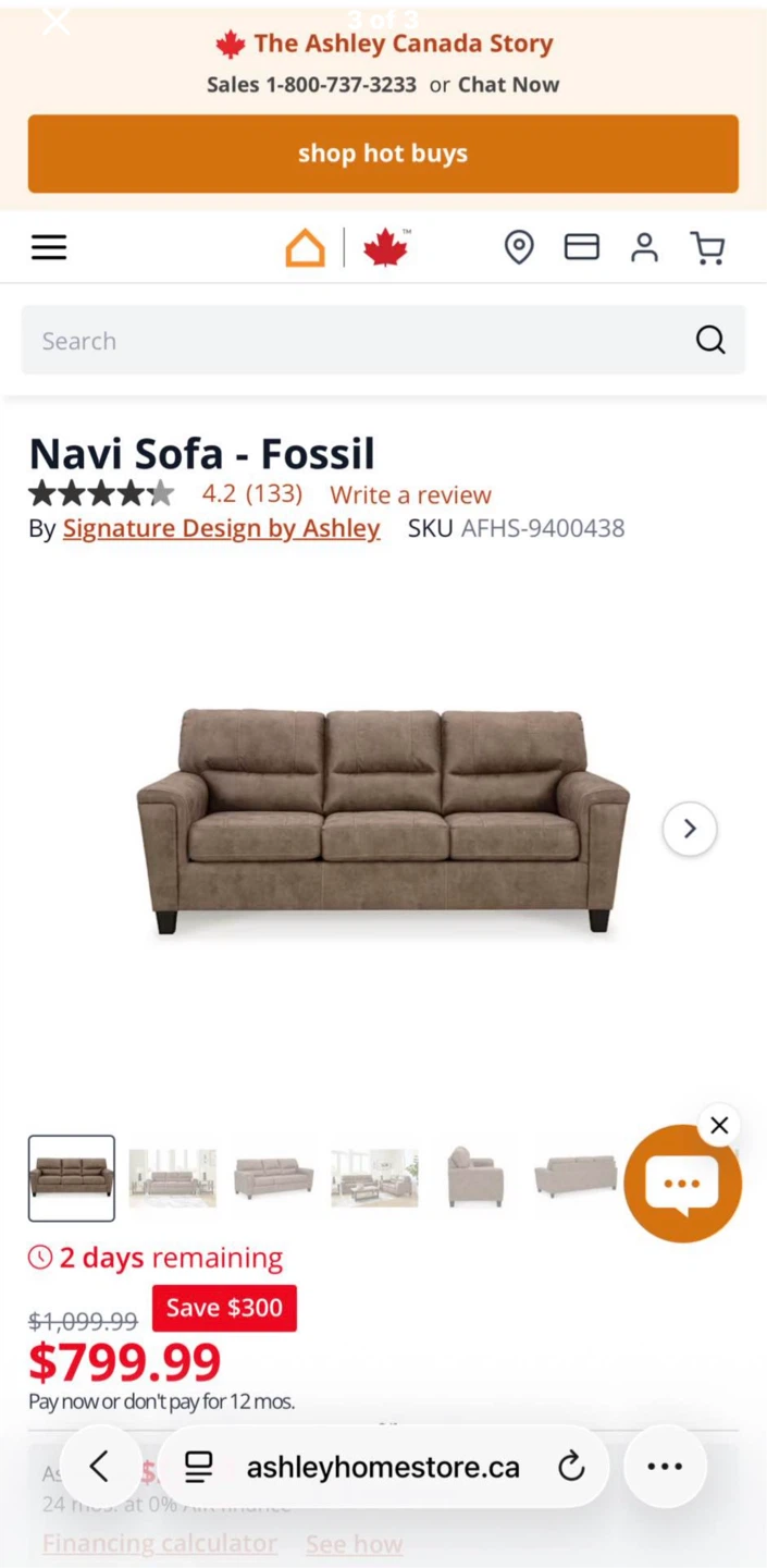 Ashley Navi Sofa - Fossil 600$