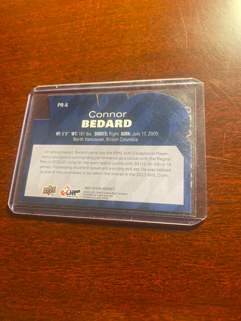 2021-22 Upper Deck CHL Connor Bedard Rookie Card PR-6 - photo 2