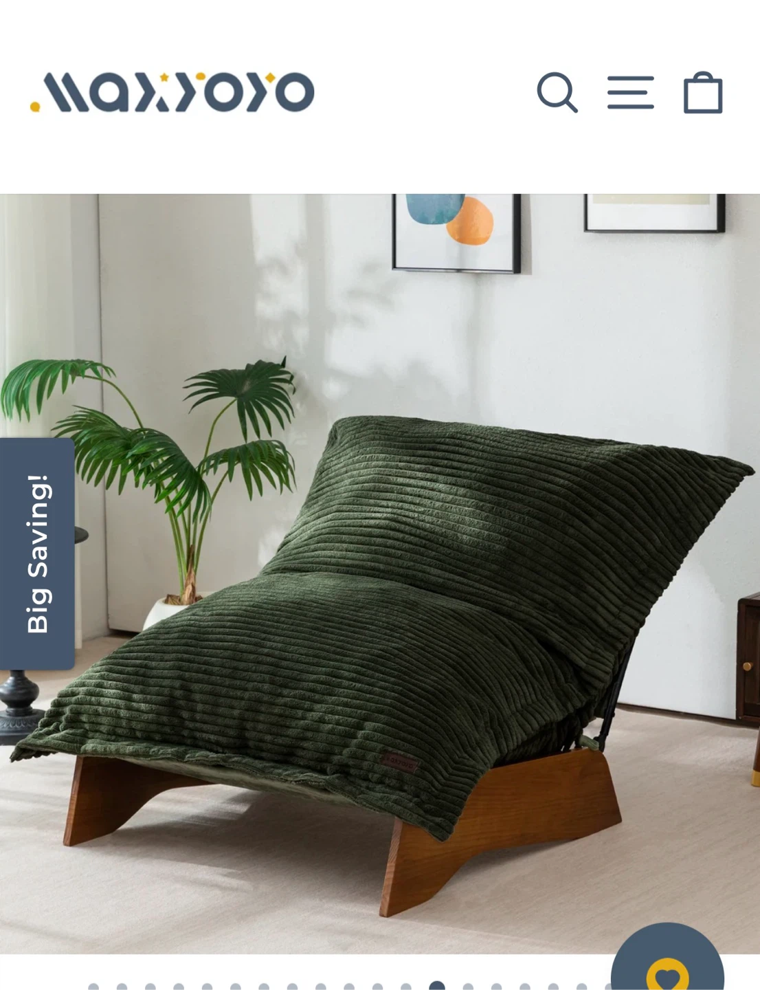New in box:  MAXYOYO Green Corduroy Lounge Chair
