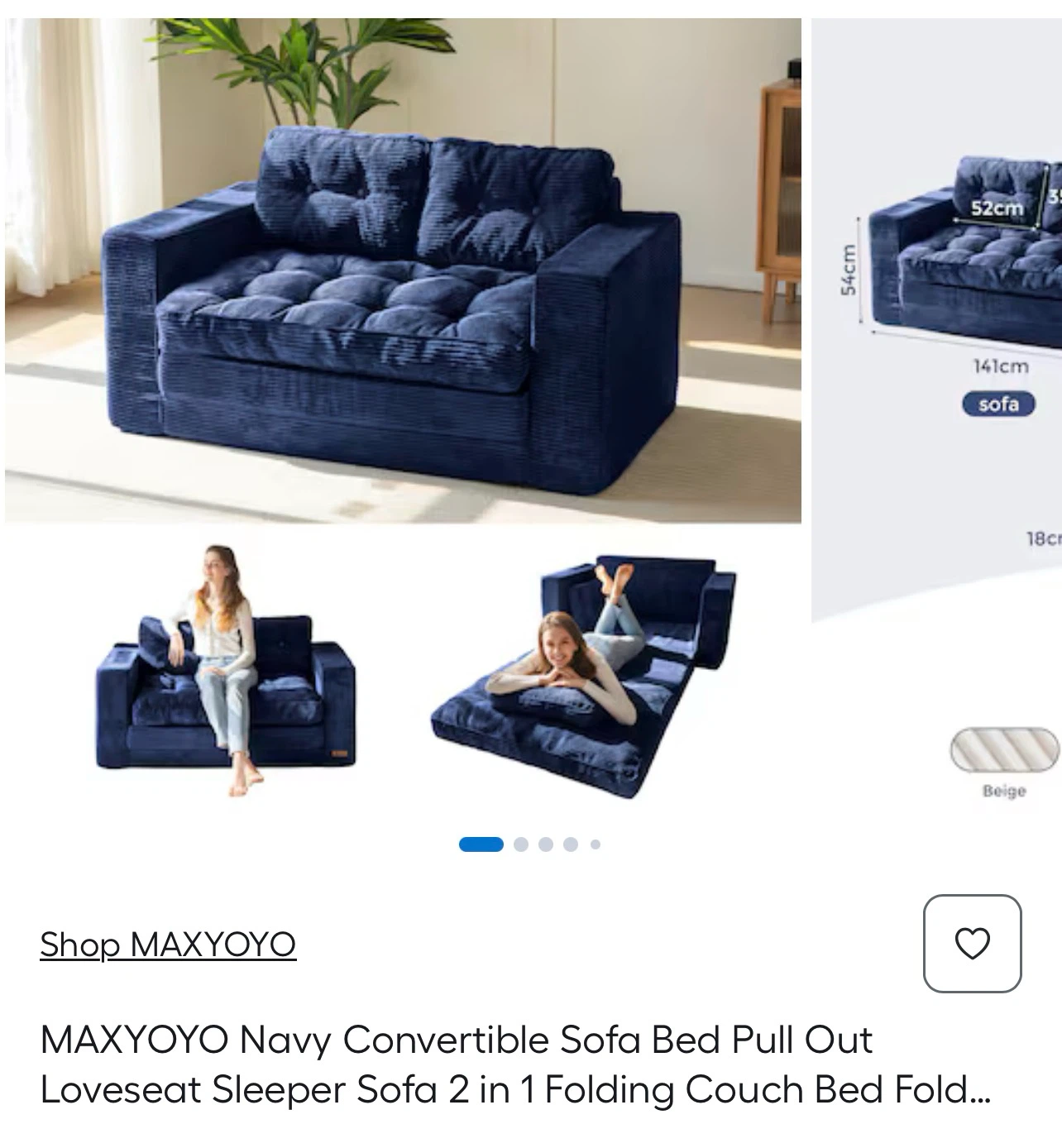 MAXYOYO Convertible Navy Sofa Bed