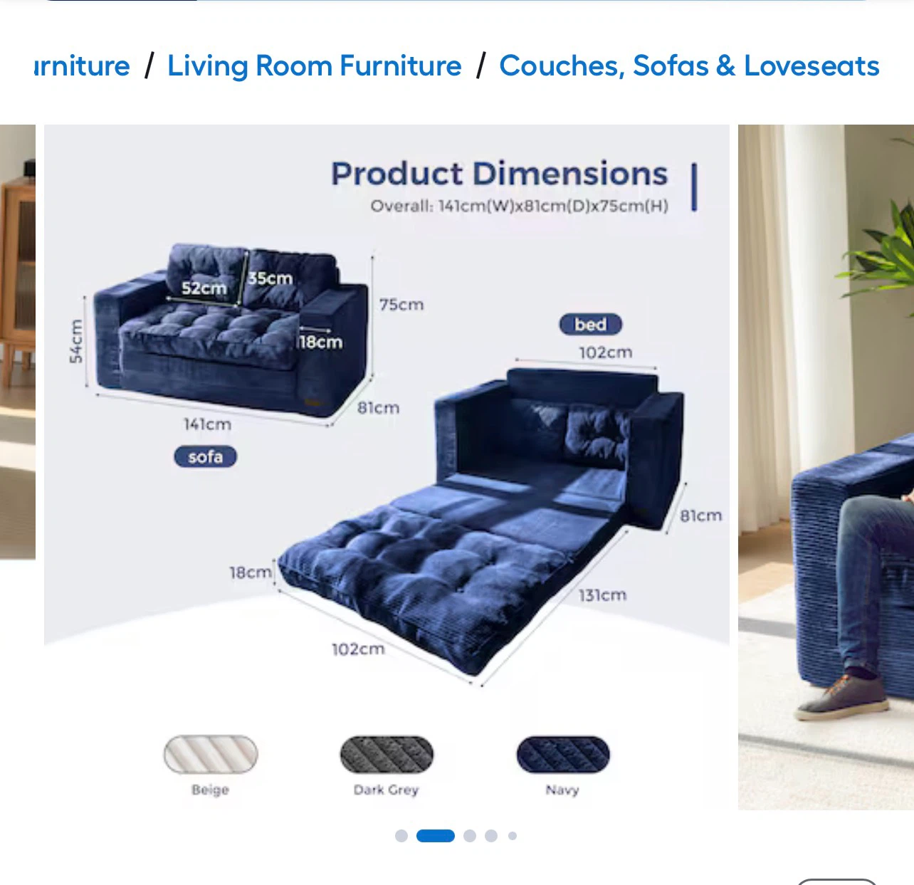 MAXYOYO Convertible Navy Sofa Bed - photo 2