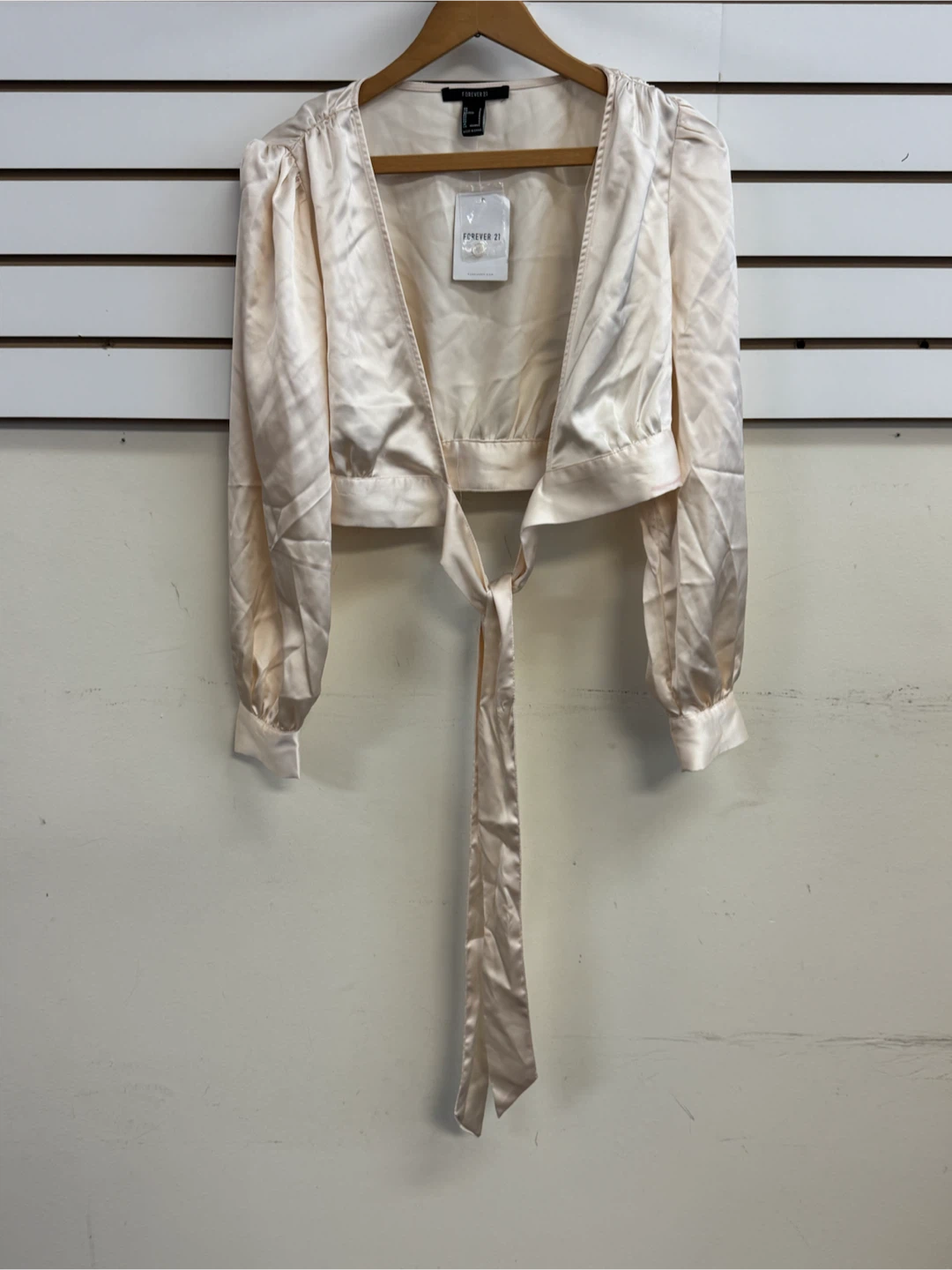 Forever 21 Vanilla Woven Tie-Front Crop Top