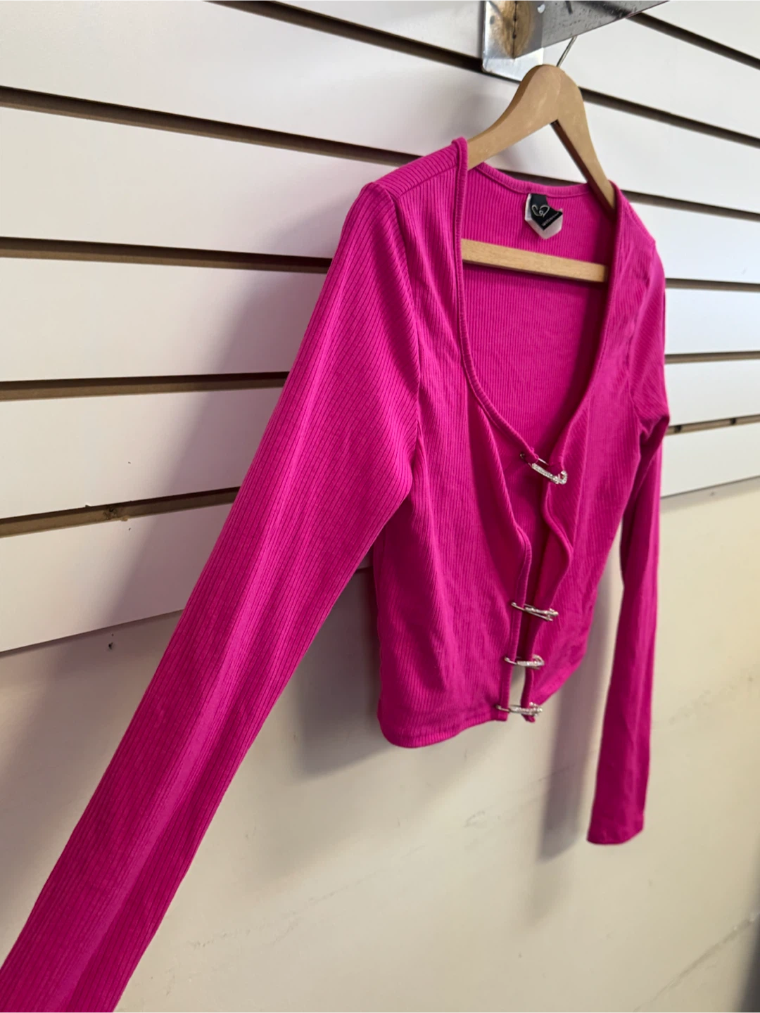 Windsor Hot Pink Long Sleeve Ribbed Top - photo 2