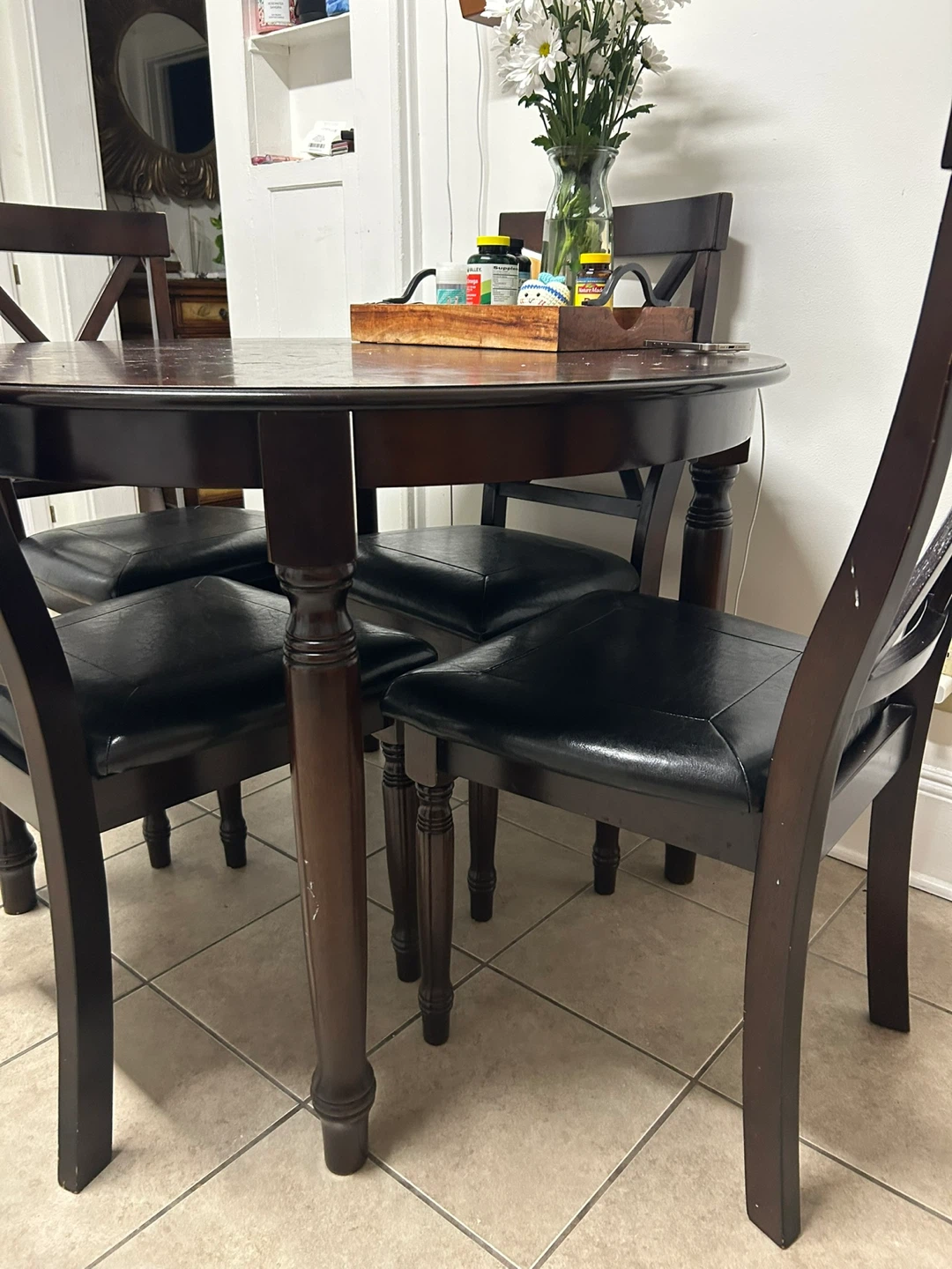 Round Wood Dining Table and 4 Chairs