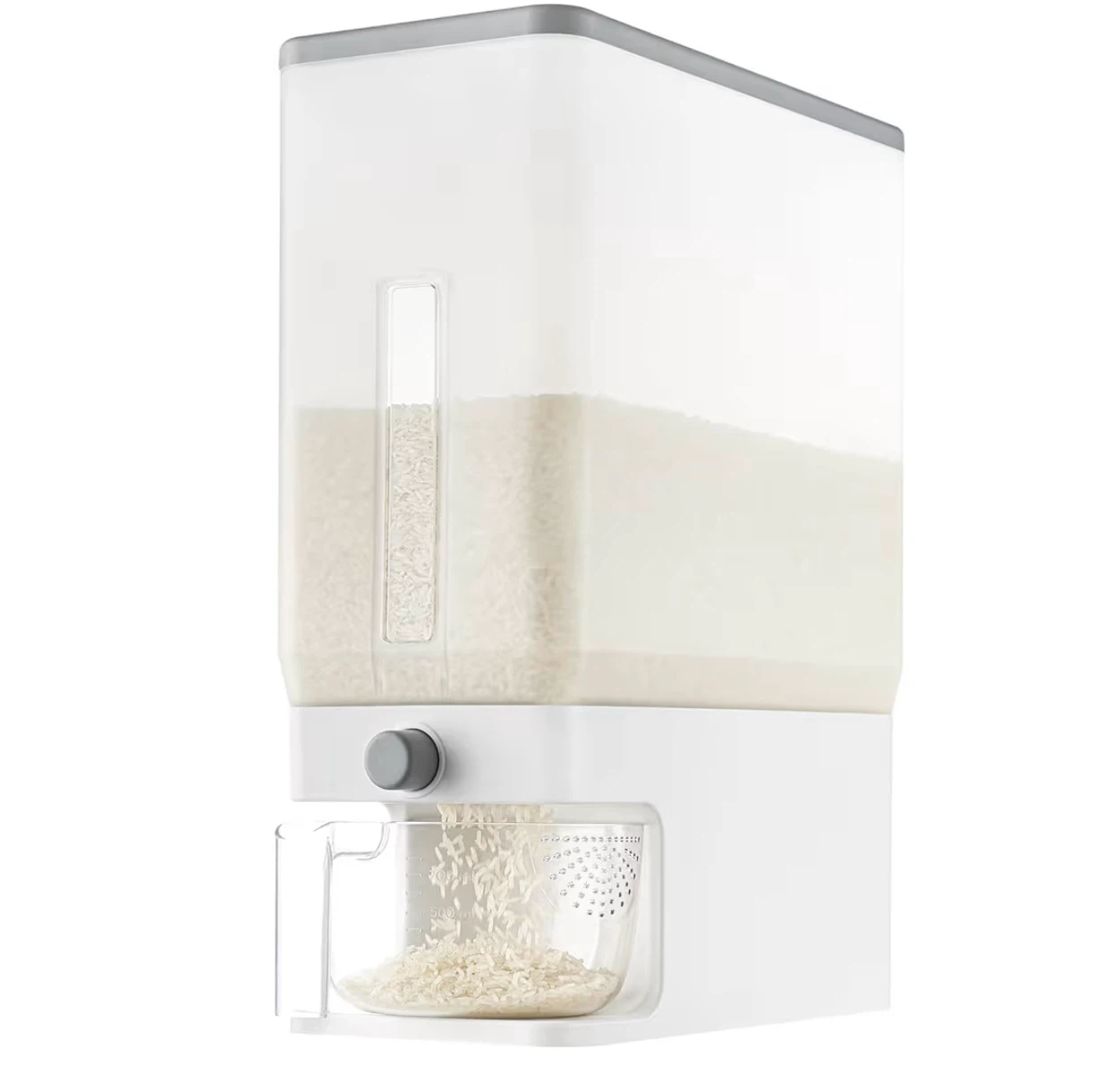 Rice Container 26 Lbs, One-Press Dispenser with Measuring Cup