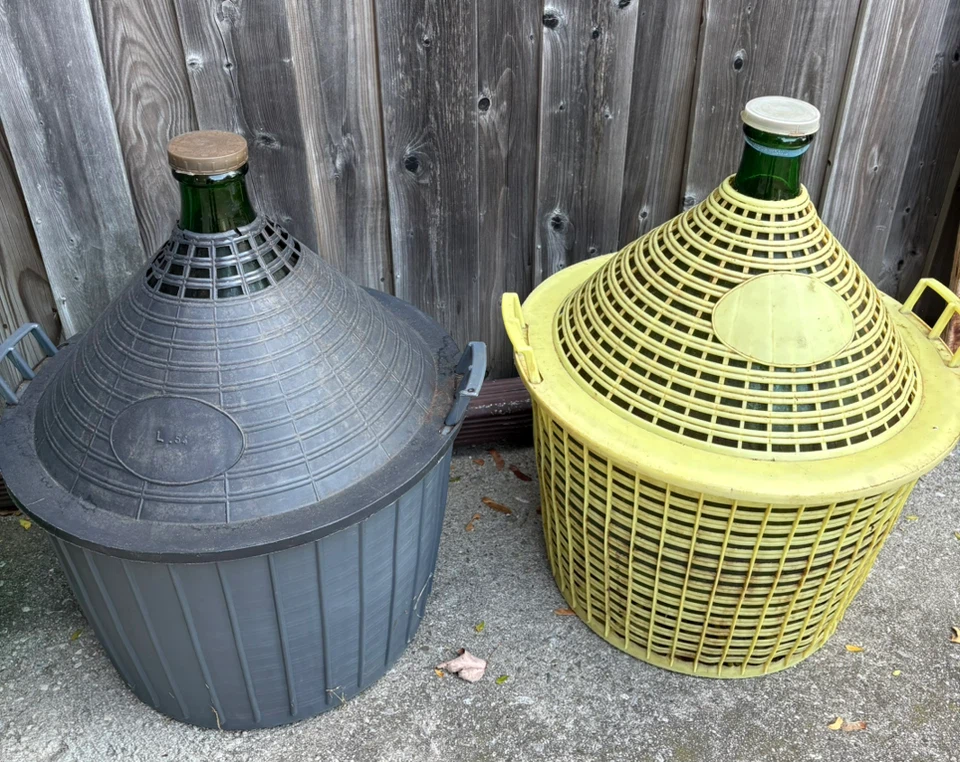 Set of 2 Large Glass Carboys with Plastic Protection