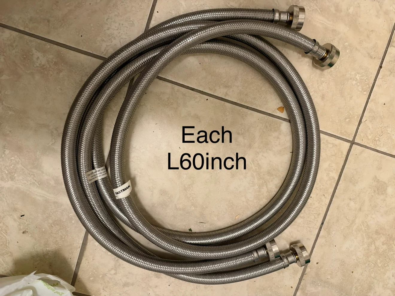 Two Eastman 60-inch Stainless Steel Water Hoses