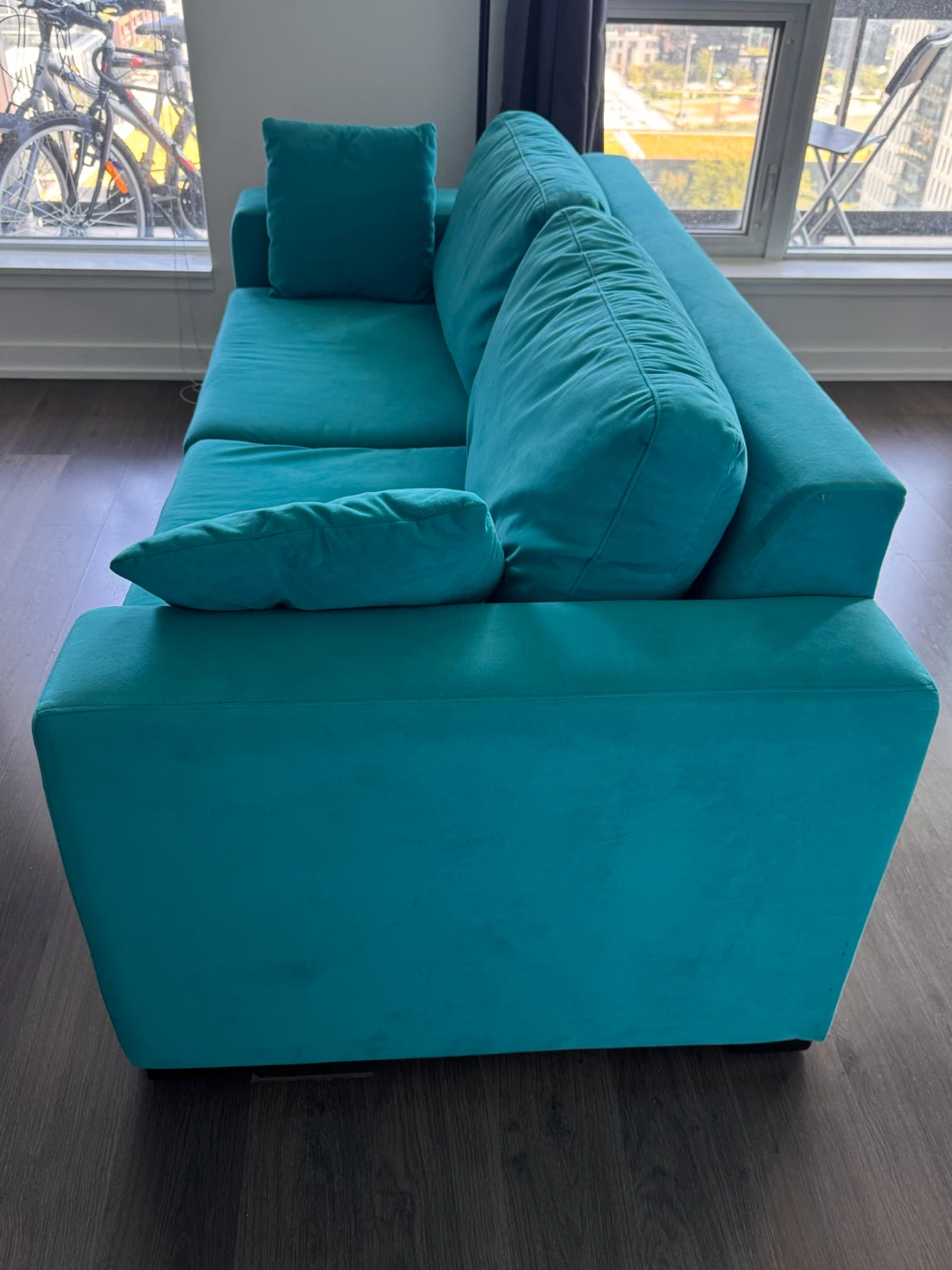 MOVING SALE : Sofa Bed — Queen Size | Teal Velvet | Like New! - photo 2