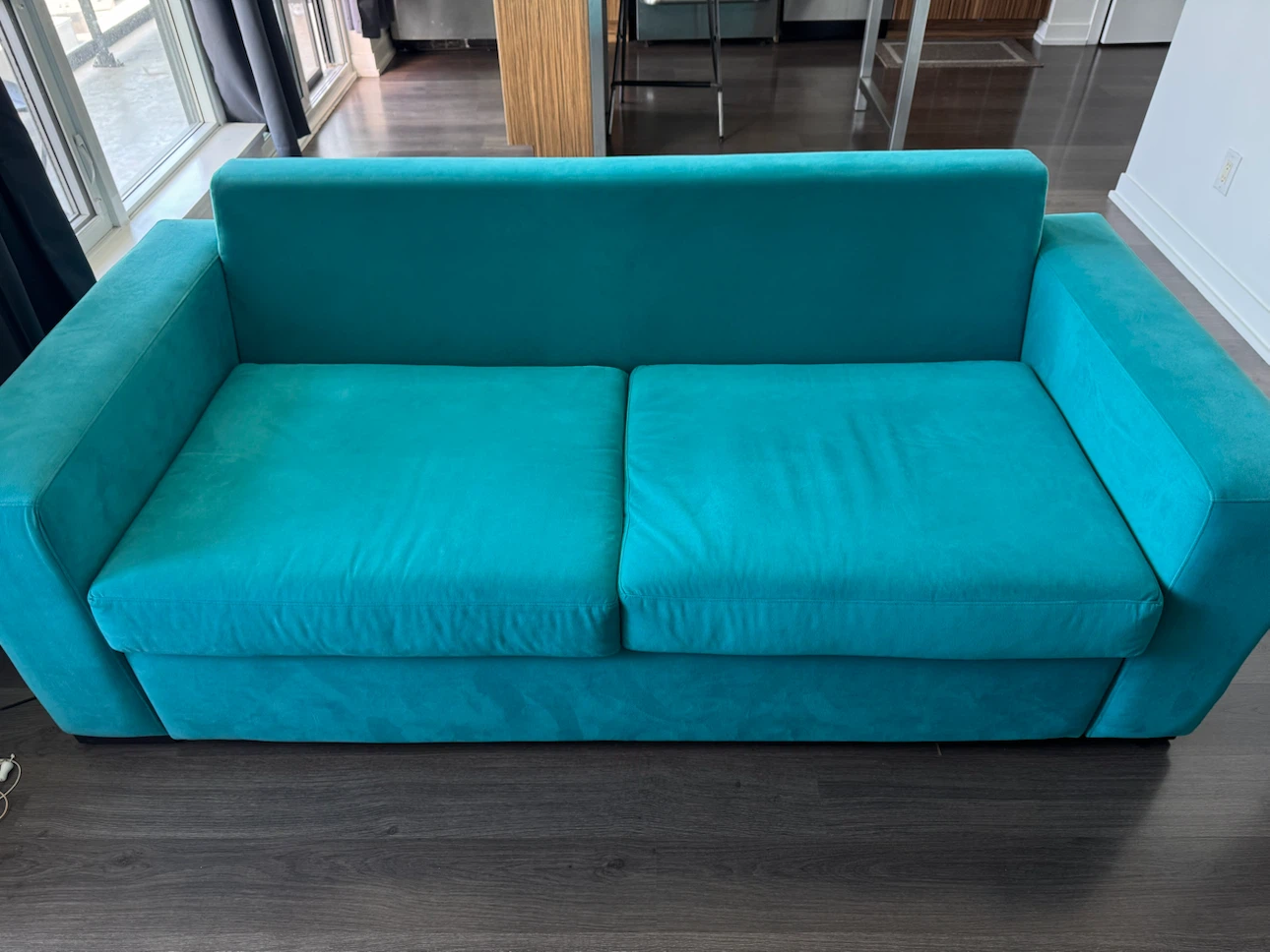 MOVING SALE : Sofa Bed — Queen Size | Teal Velvet | Like New! - photo 4