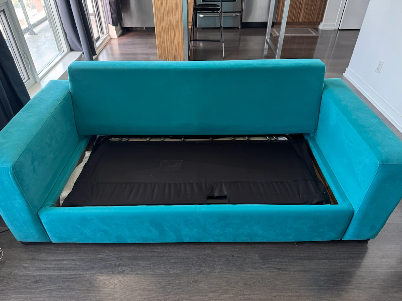 MOVING SALE : Sofa Bed — Queen Size | Teal Velvet | Like New! - photo 5