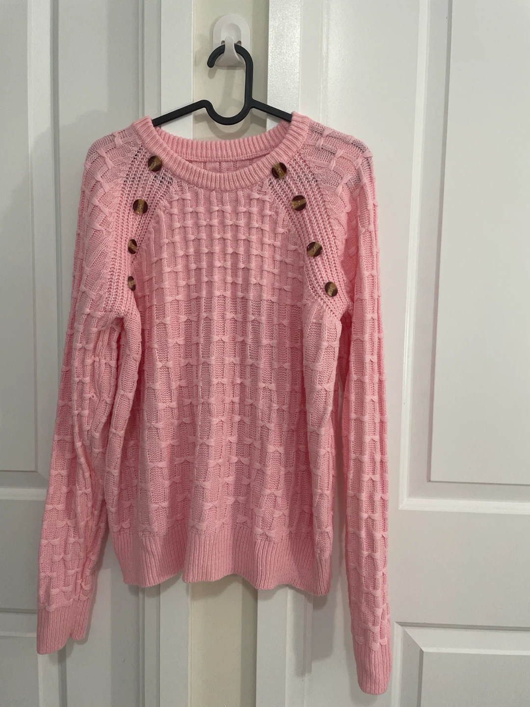 Pink Knit Sweater with Button Detail