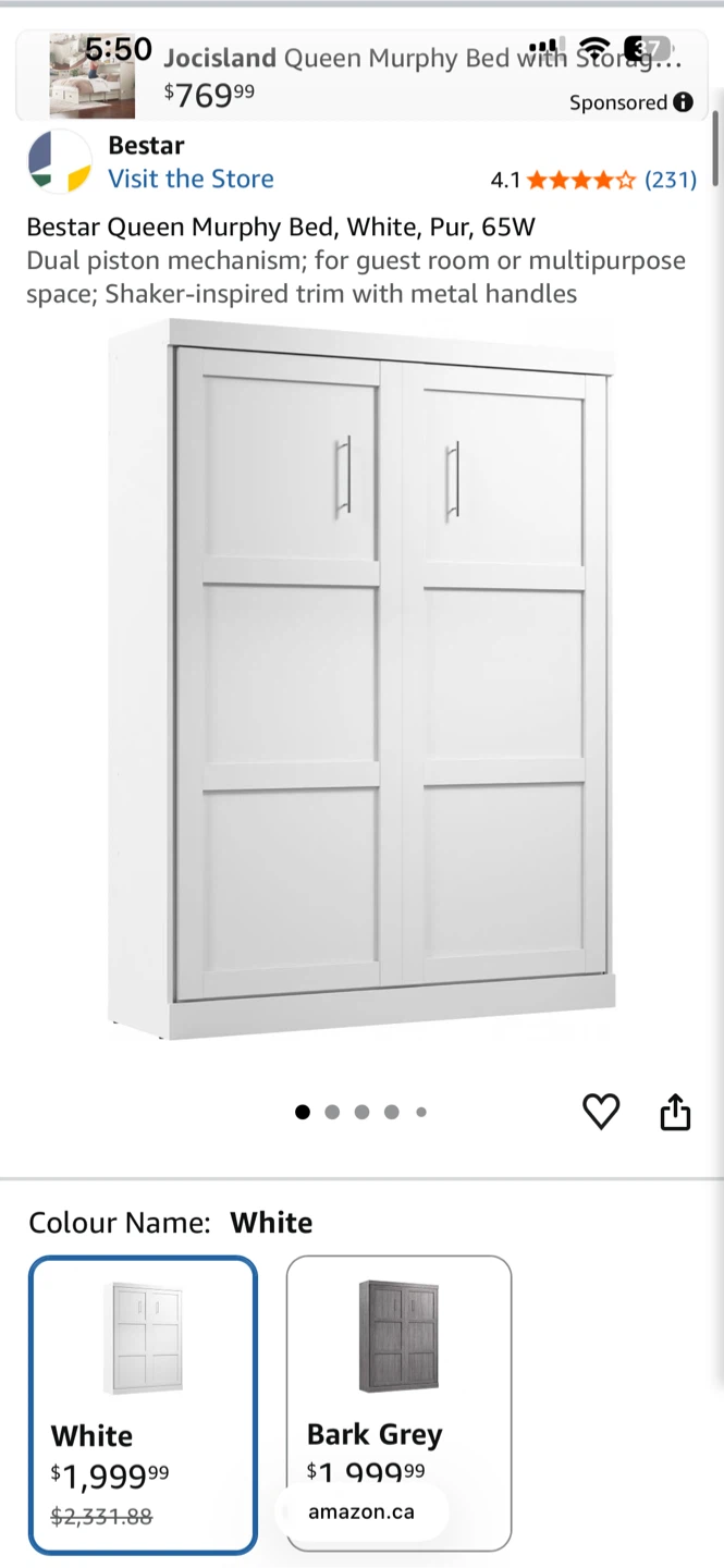Queen Murphy Bed White
