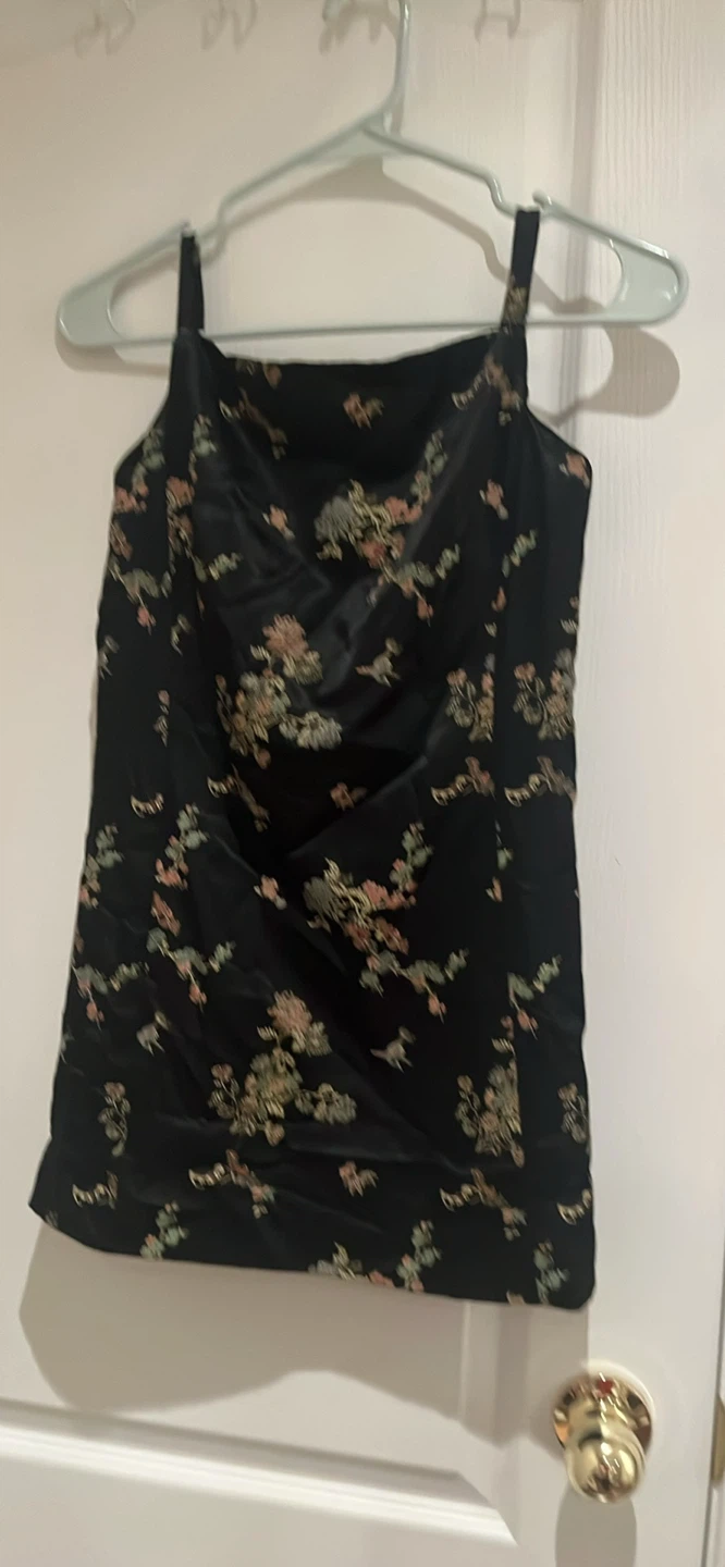 Black Floral Print Satin tunic