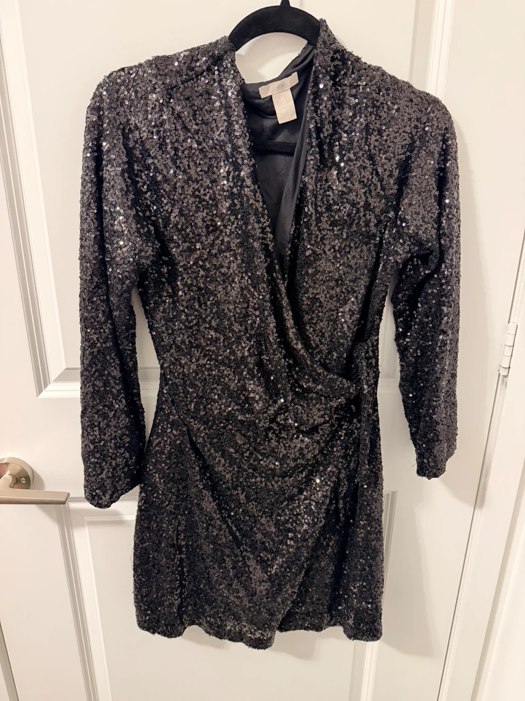 H&M Black Sequin Wrap Dress