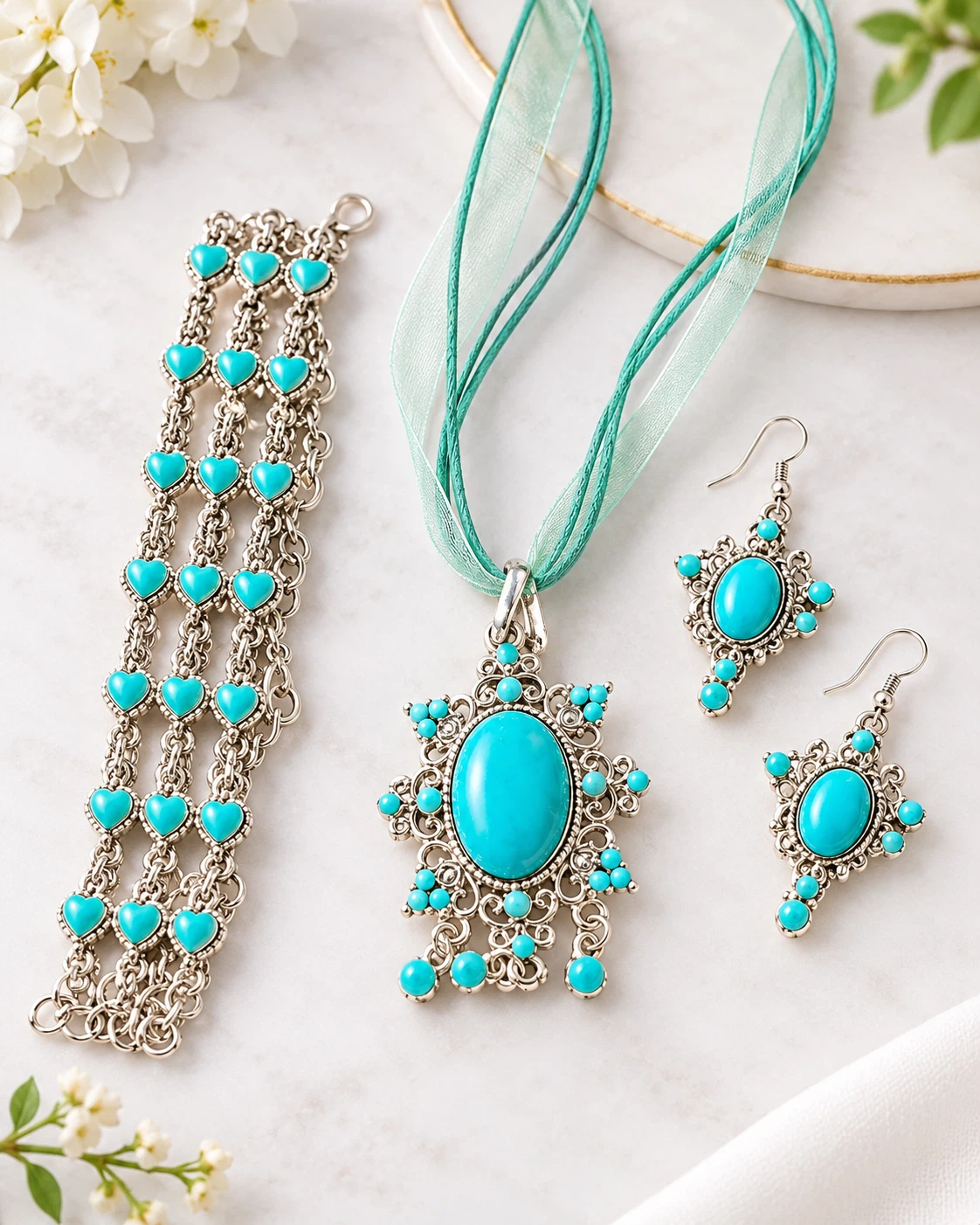 Beautiful Turquoise-Style Jewelry Set
