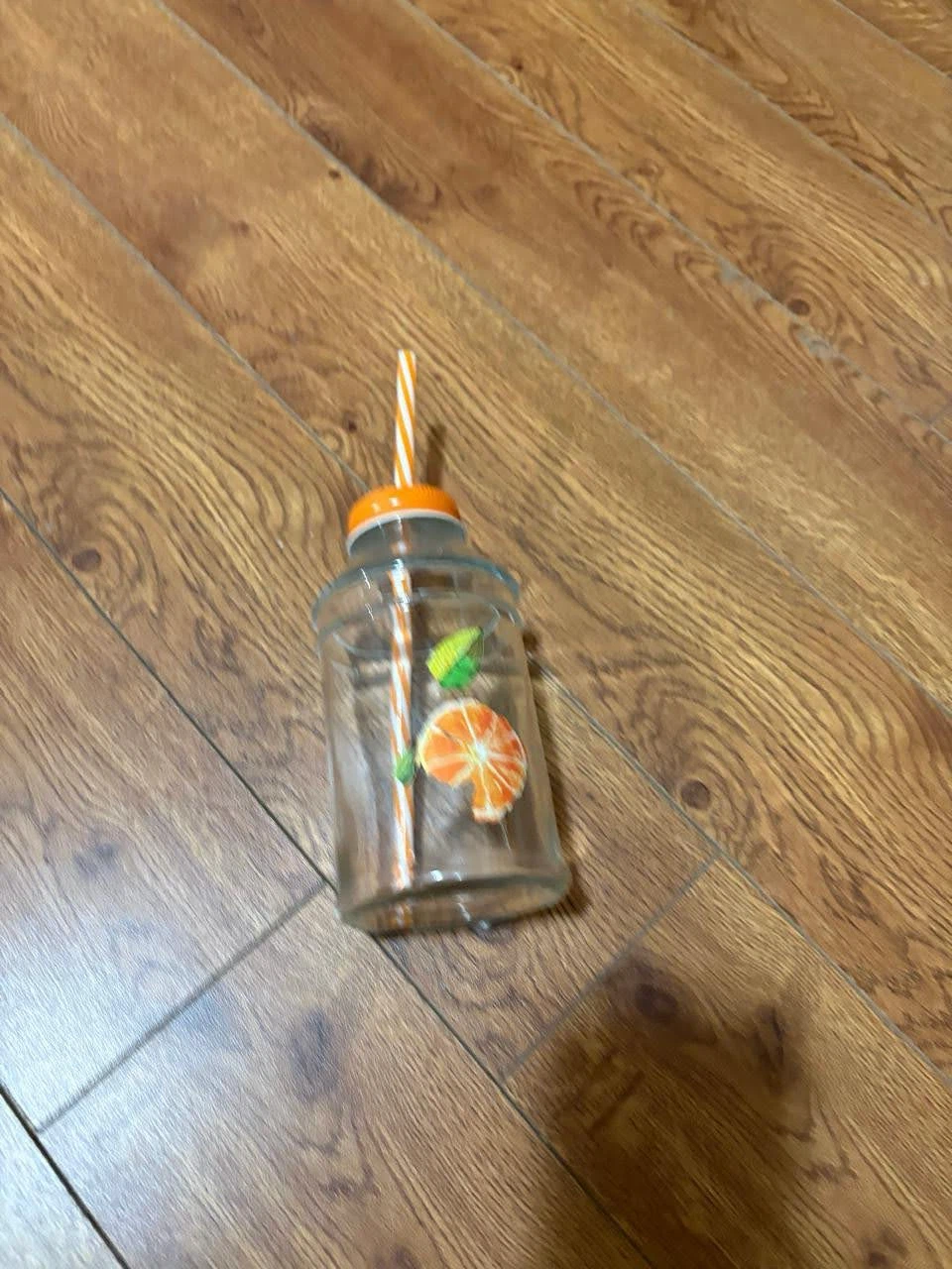 Orange Print Glass Drinking Jar with Straw - photo 2